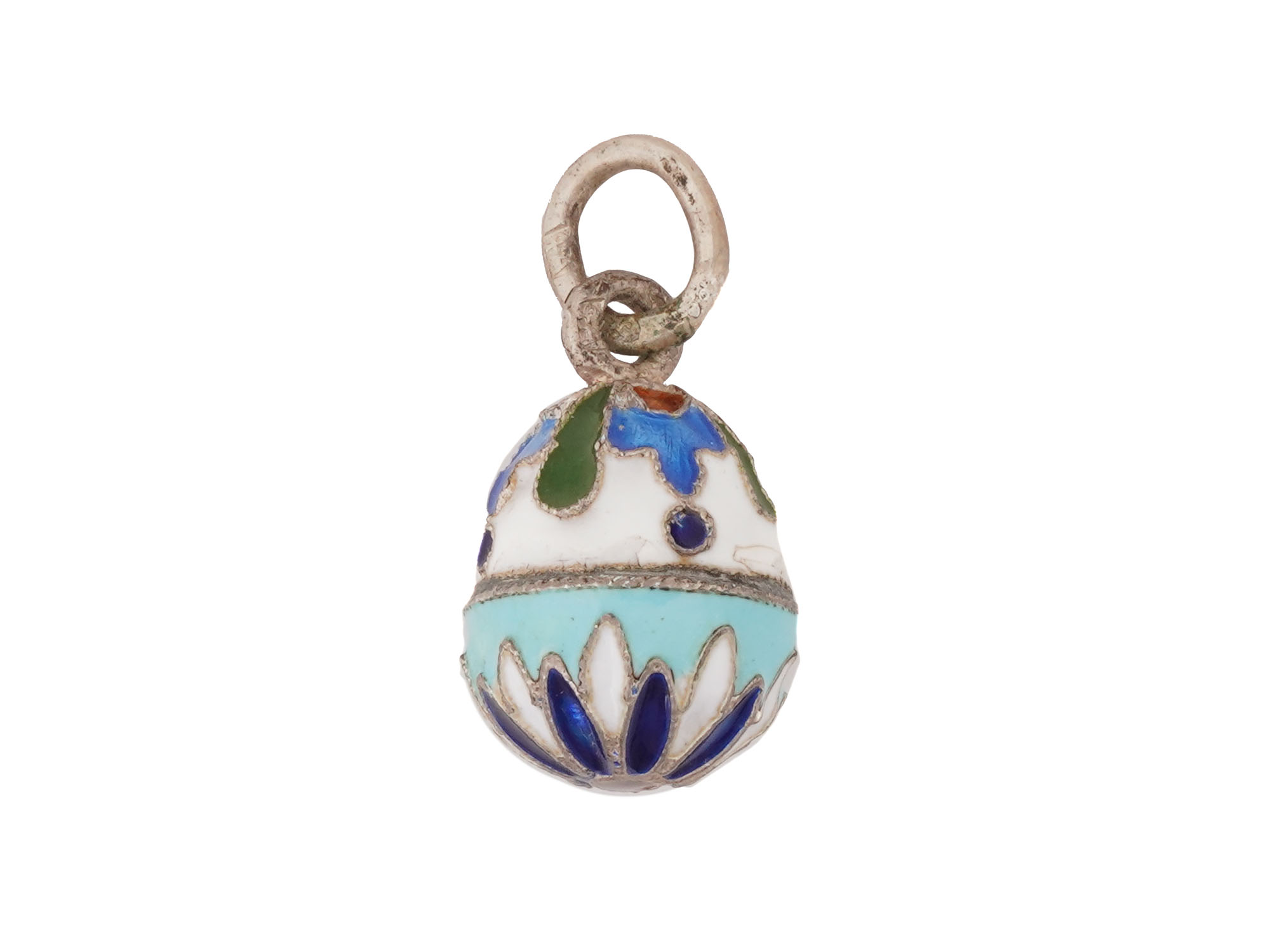 RUSSIAN SILVER CLOISONNE ENAMEL EASTER EGG PENDANT PIC-2