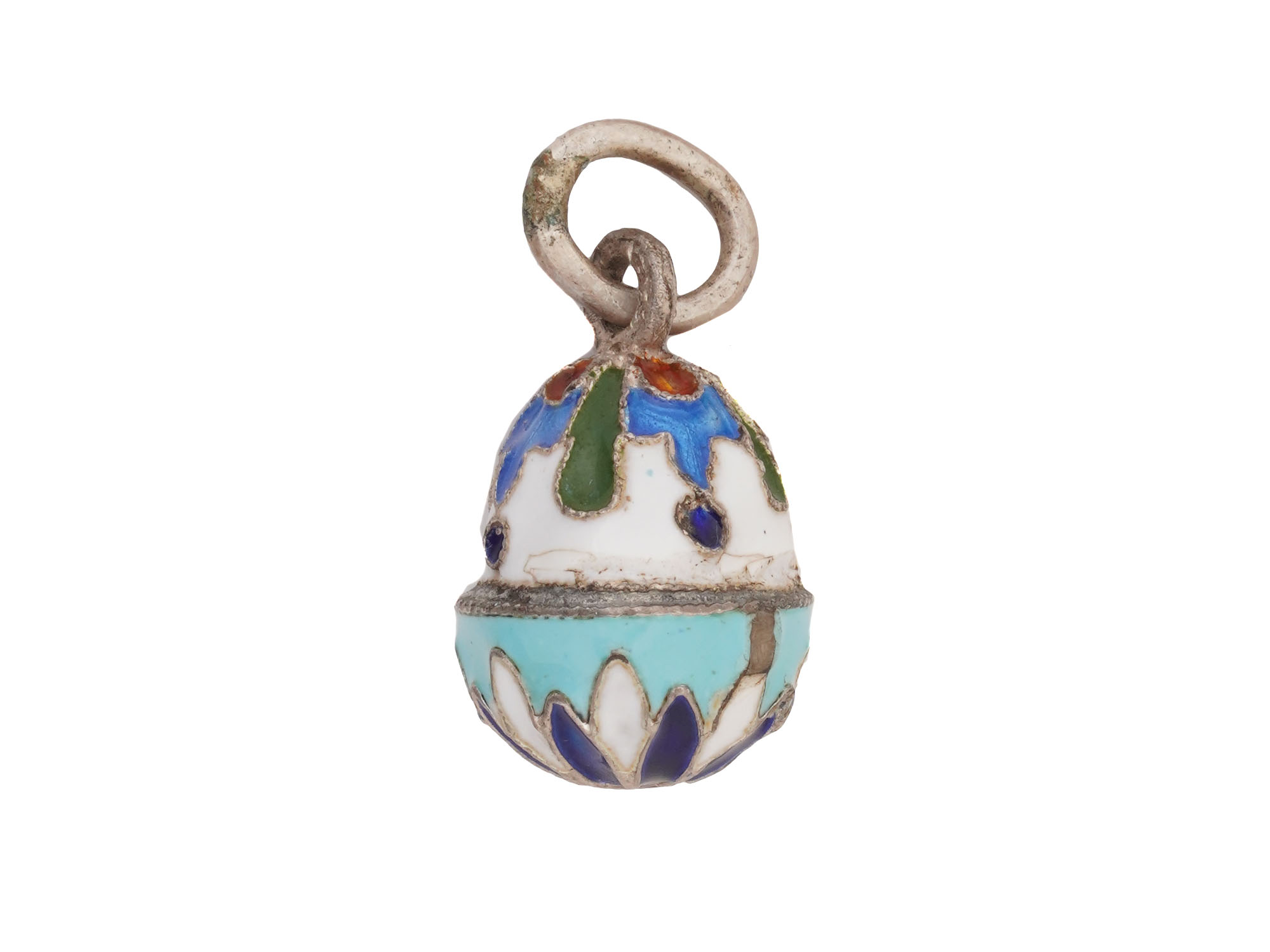 RUSSIAN SILVER CLOISONNE ENAMEL EASTER EGG PENDANT PIC-1