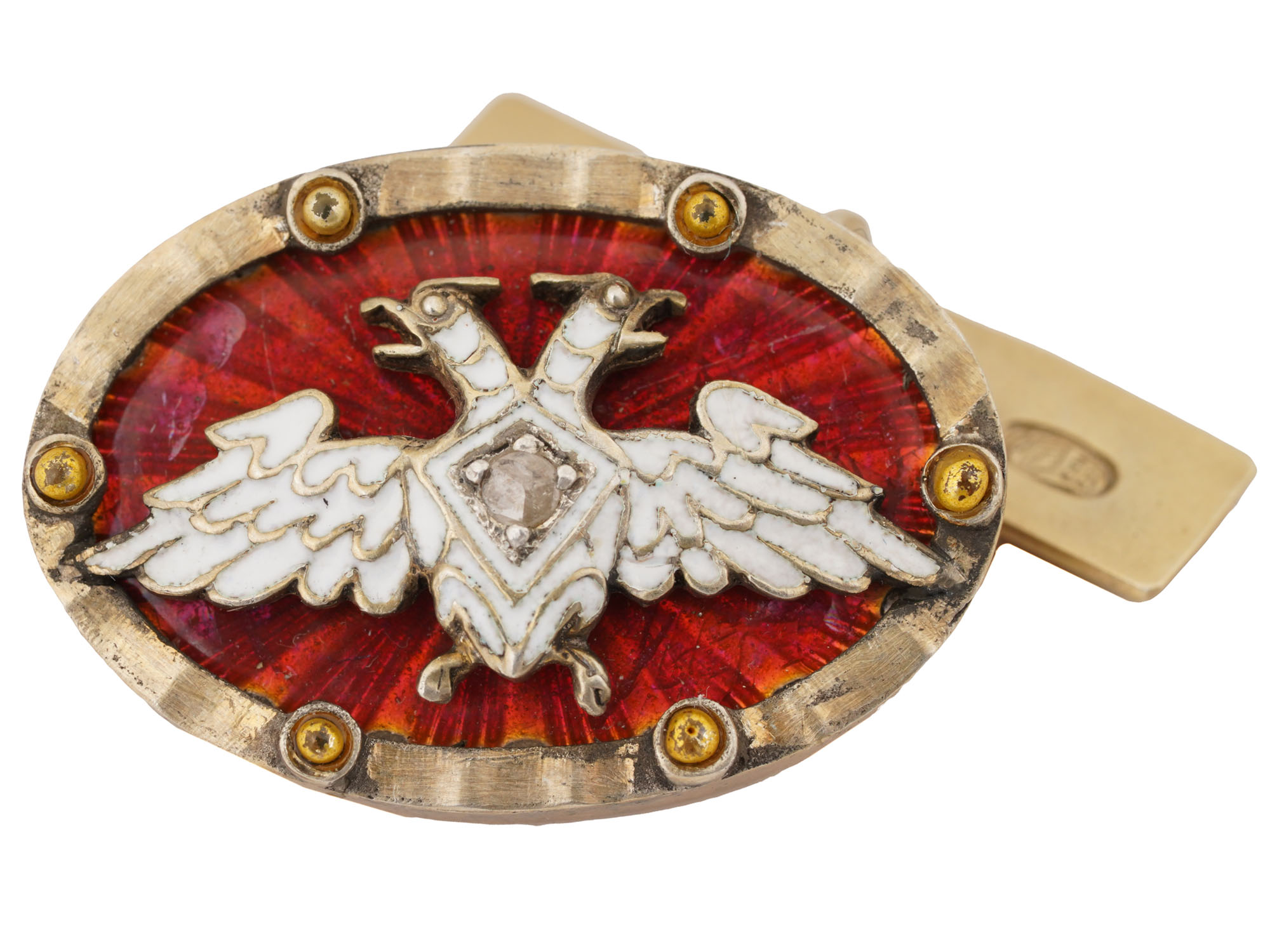 RUSSIAN GILT SILVER ENAMEL CUFFLINKS WITH DIAMONDS PIC-6