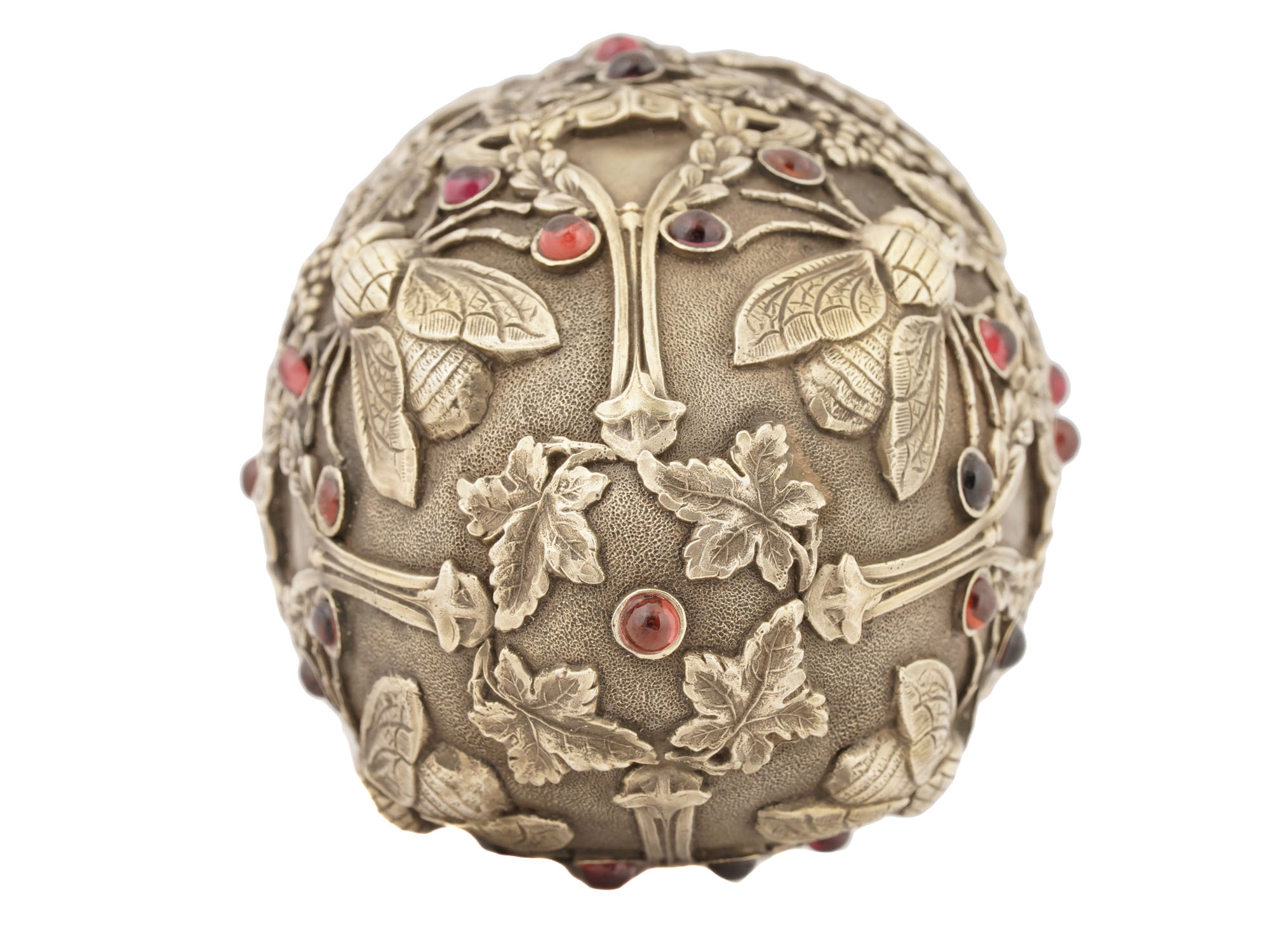 LARGE RUSSIAN SILVER FLY EASTER EGG WITH GEMSTONES PIC-4