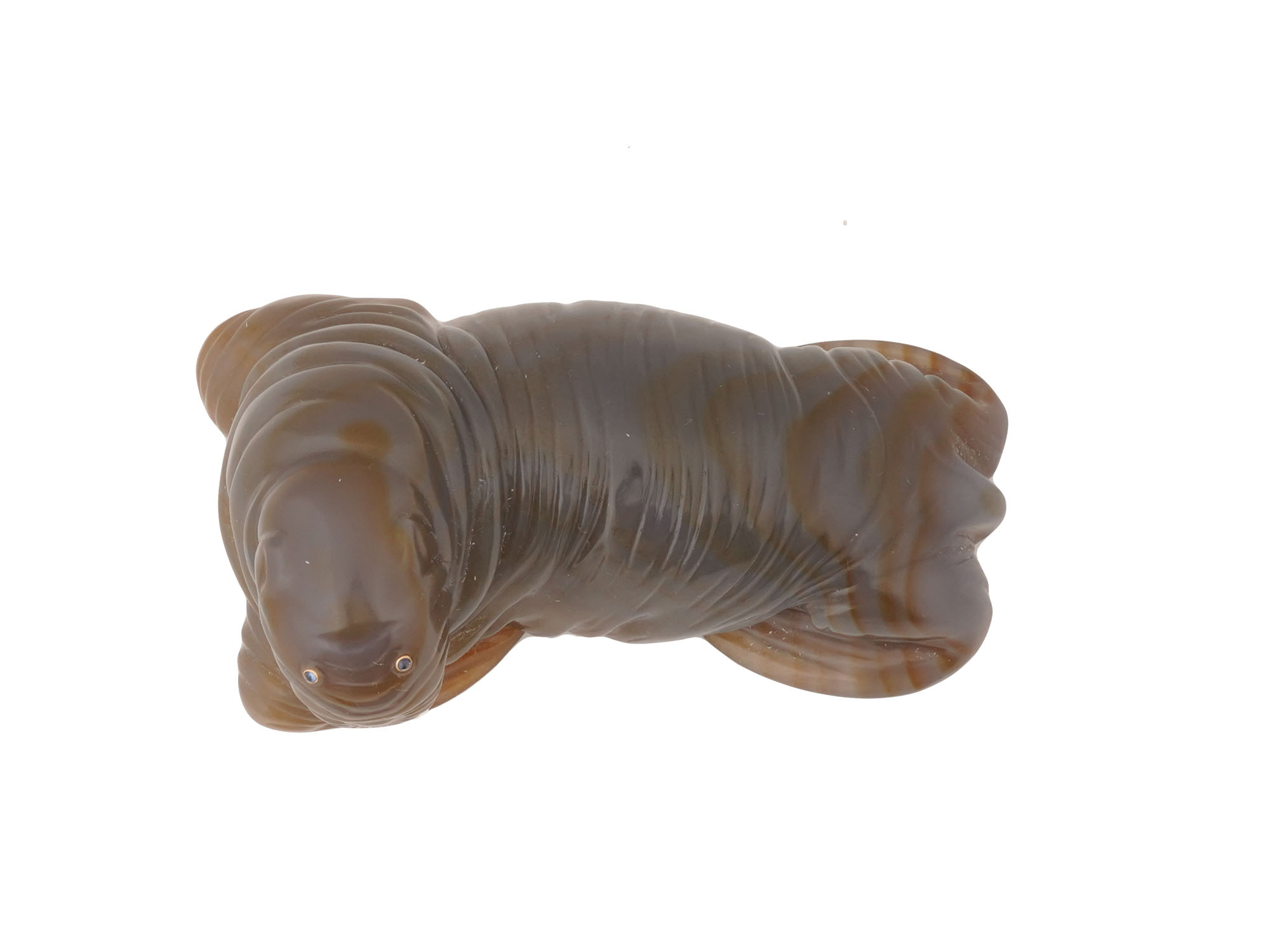 RUSSIAN CARVED AGATE GOLD SAPPHIRES WALRUS FIGURINE PIC-5