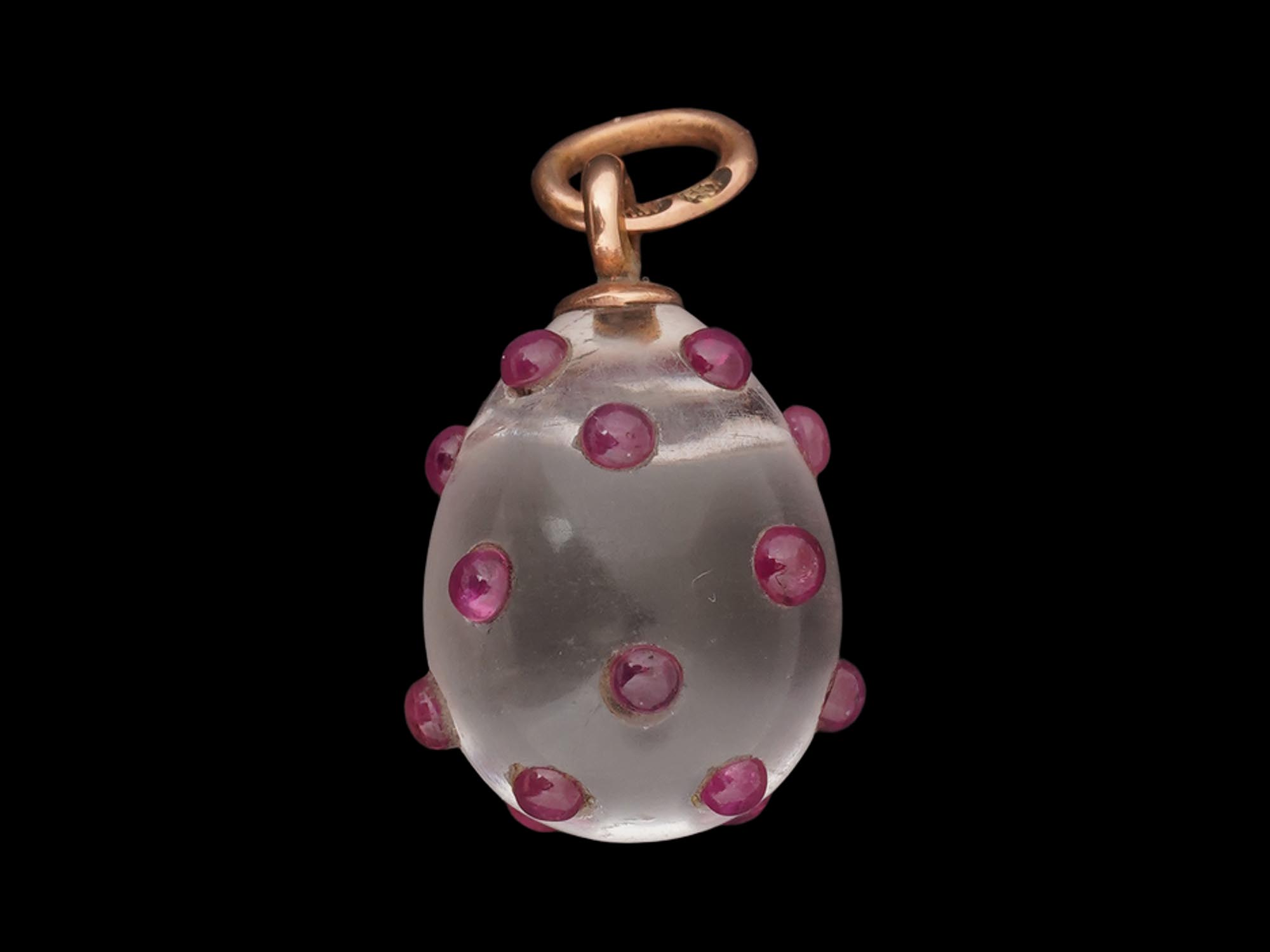 RUSSIAN 14K GOLD ROCK CRYSTAL EASTER EGG PENDANT W RUBY PIC-2