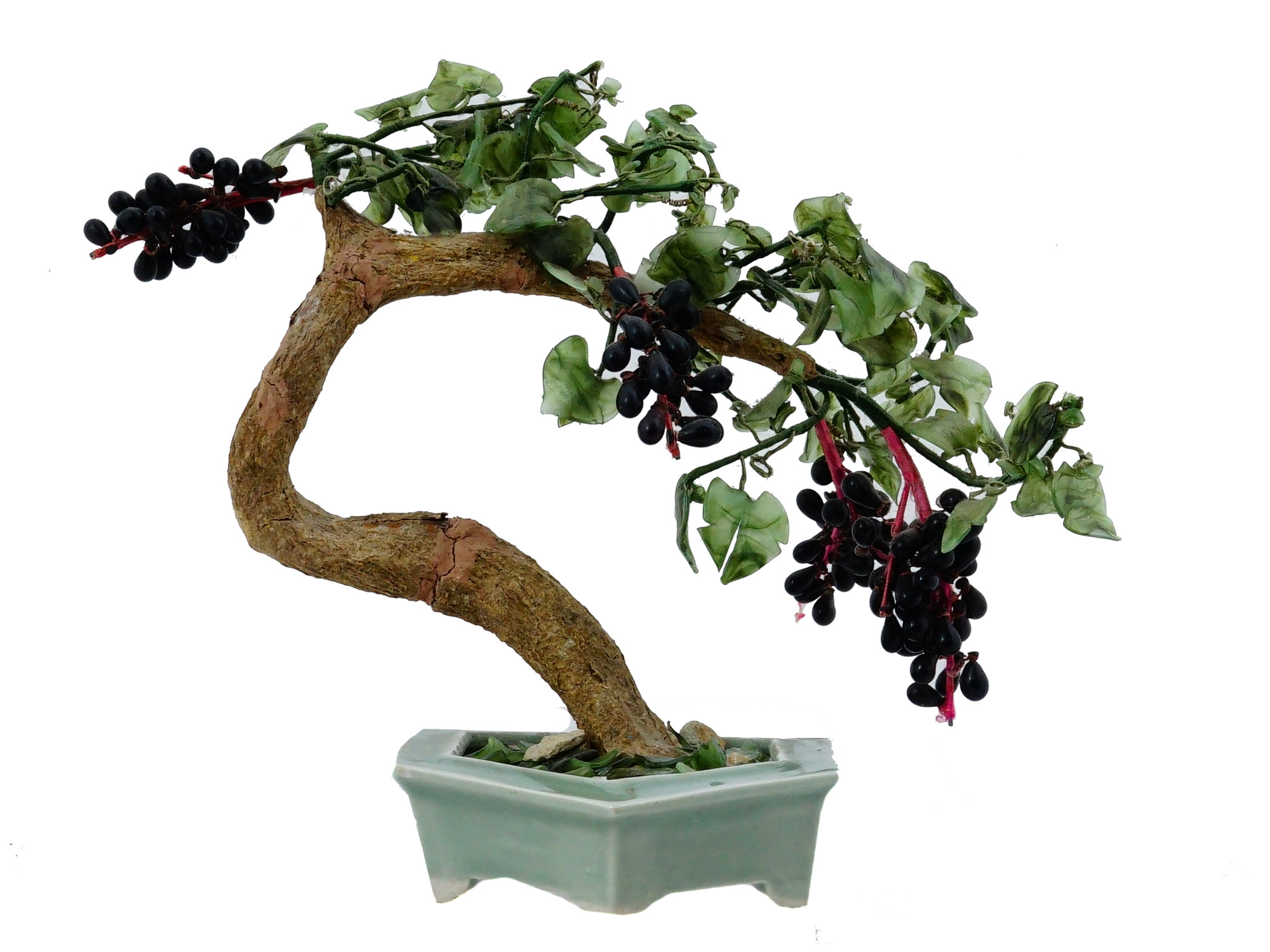 CHINESE STYLE HAND CARVED JADE BONSAI TREE DECORATION PIC-