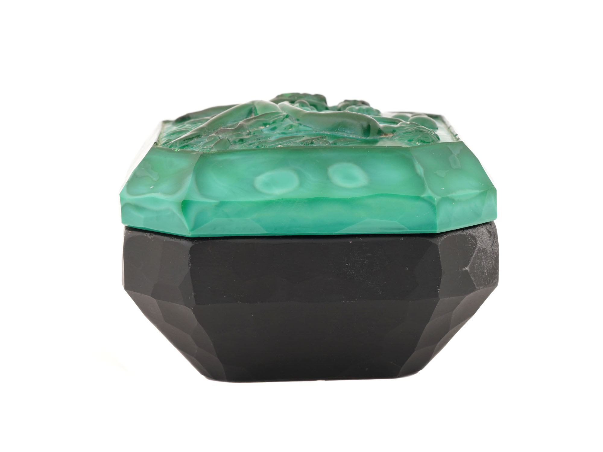 VINTAGE ART DECO MALACHITE GLASS TRINKET BOX PIC-4