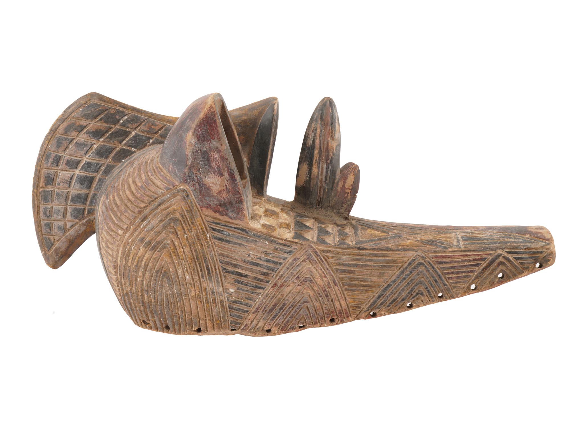 AFRICAN HAND CARVED WOODEN ZOOMORPHIC BIRD MASK PIC-3