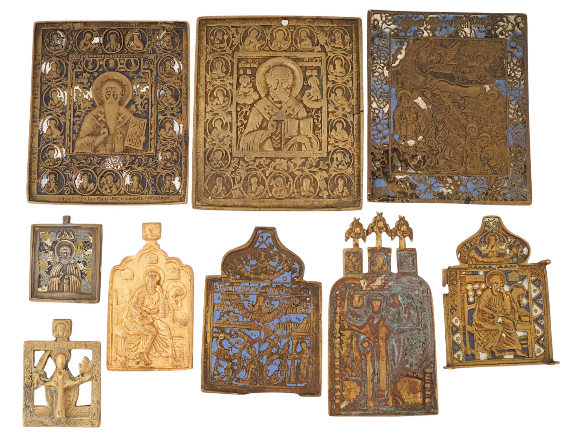 LOT OF ANTIQUE RUSSIAN ORTHODOX CAST BRONZE ICONS PIC-
