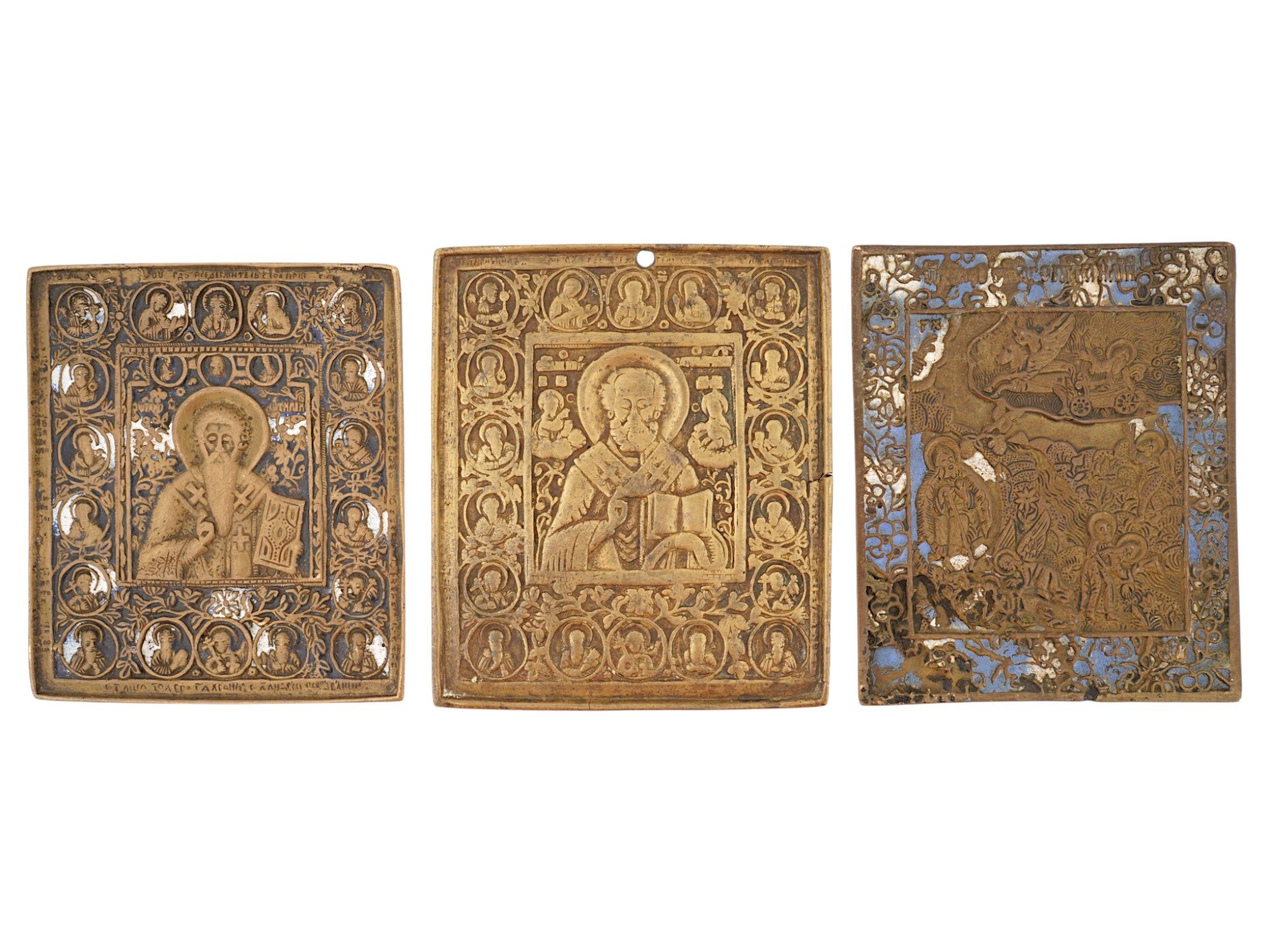 LOT OF ANTIQUE RUSSIAN ORTHODOX CAST BRONZE ICONS PIC-2