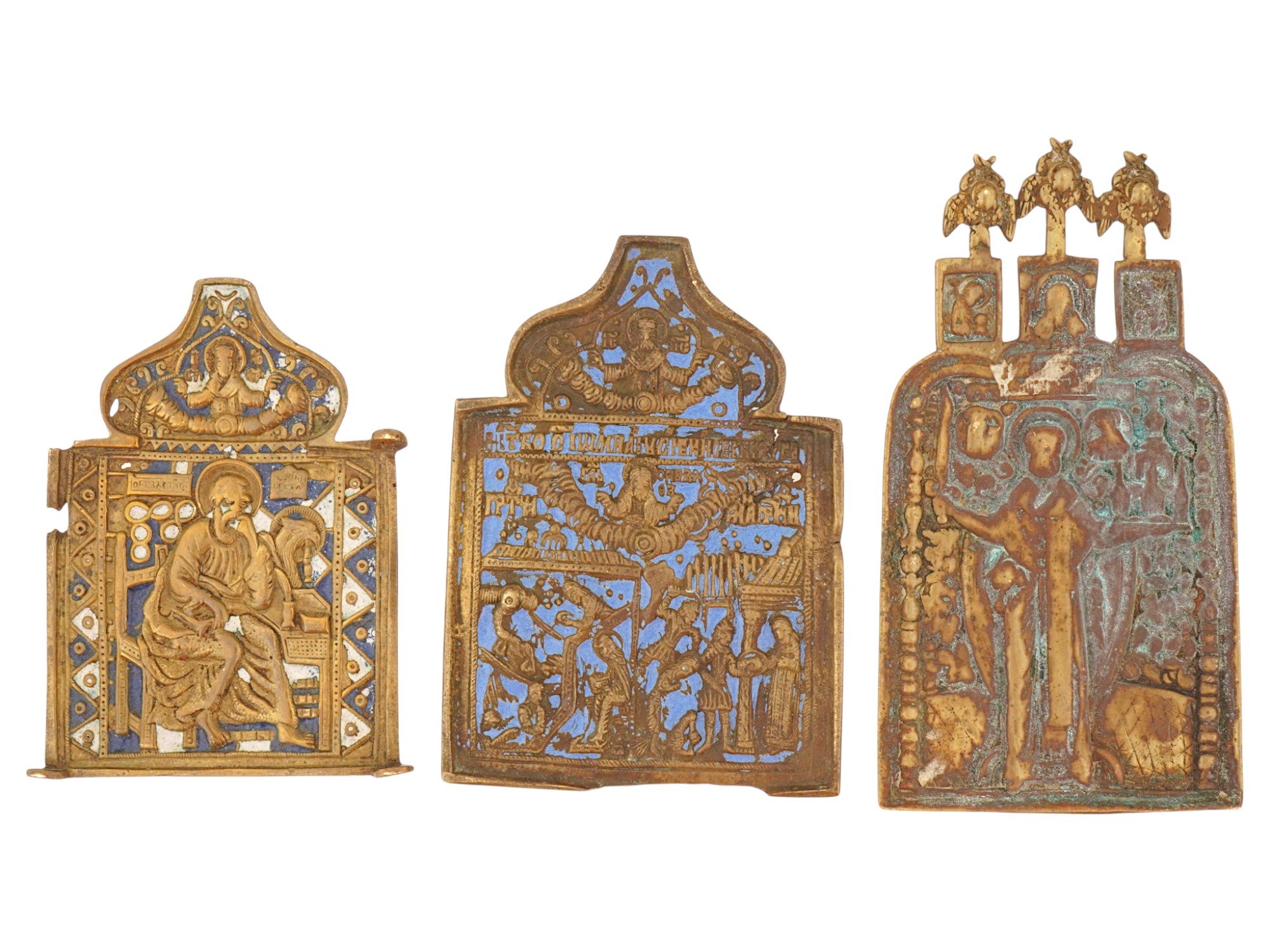 LOT OF ANTIQUE RUSSIAN ORTHODOX CAST BRONZE ICONS PIC-3