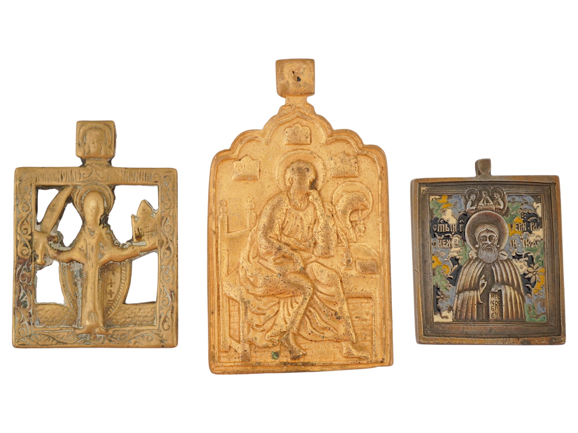 LOT OF ANTIQUE RUSSIAN ORTHODOX CAST BRONZE ICONS PIC-4