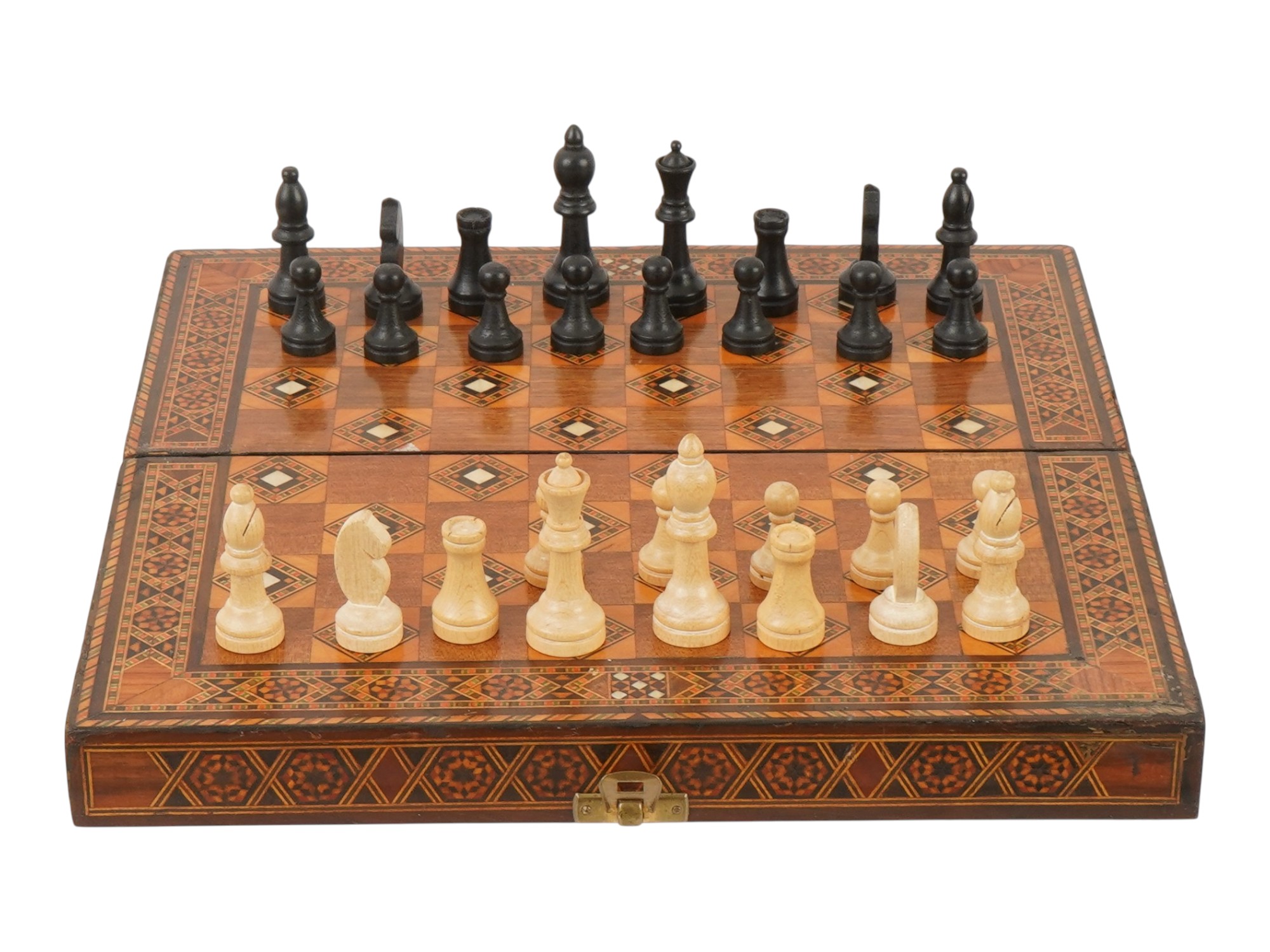 VINTAGE MOTHER OF PEARL INLAY AND WOOD GAME BOARD PIC-