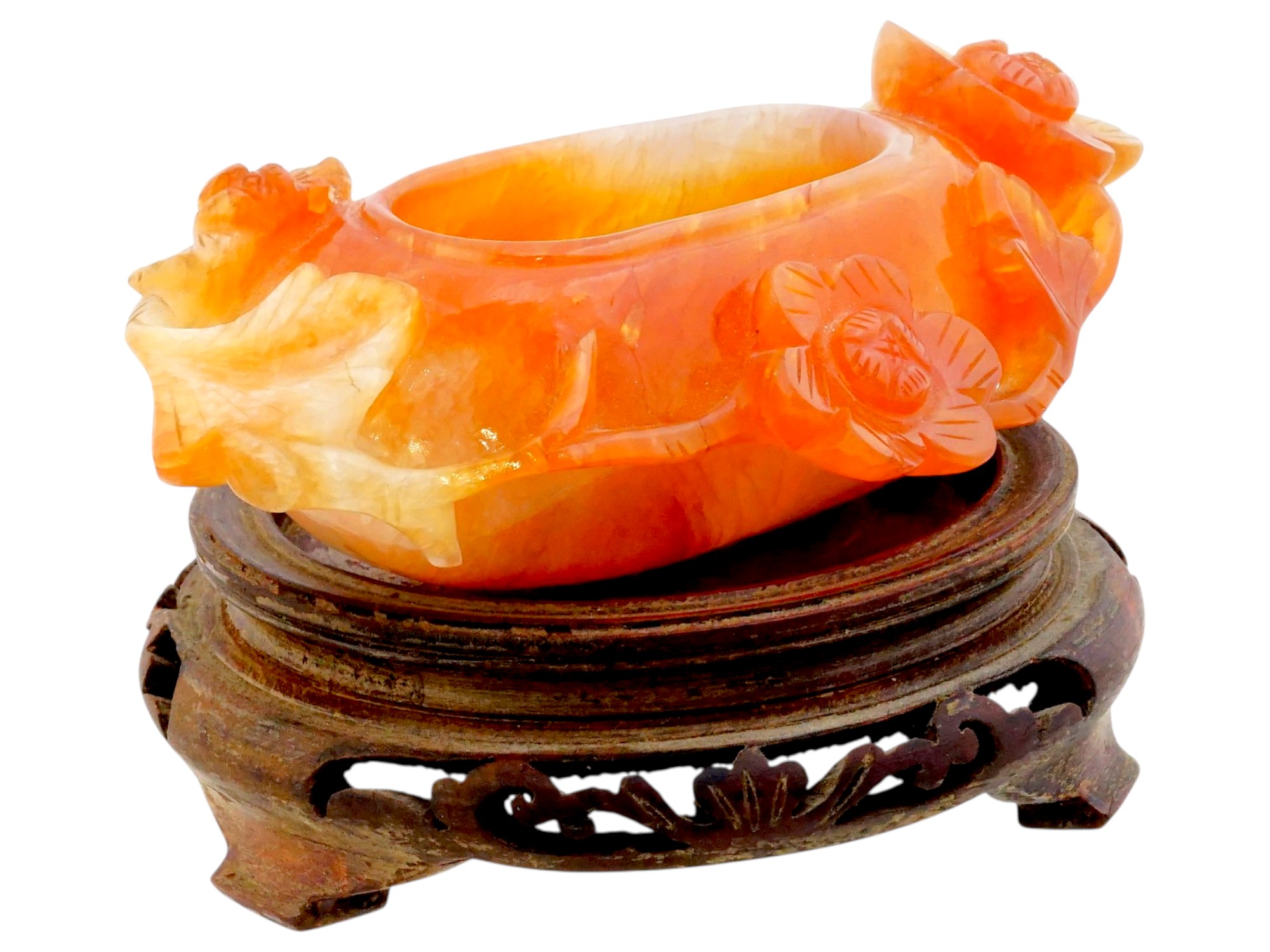 ANTIQUE CHINESE QING AGATE BRUSH WASHER WITH STAND PIC-