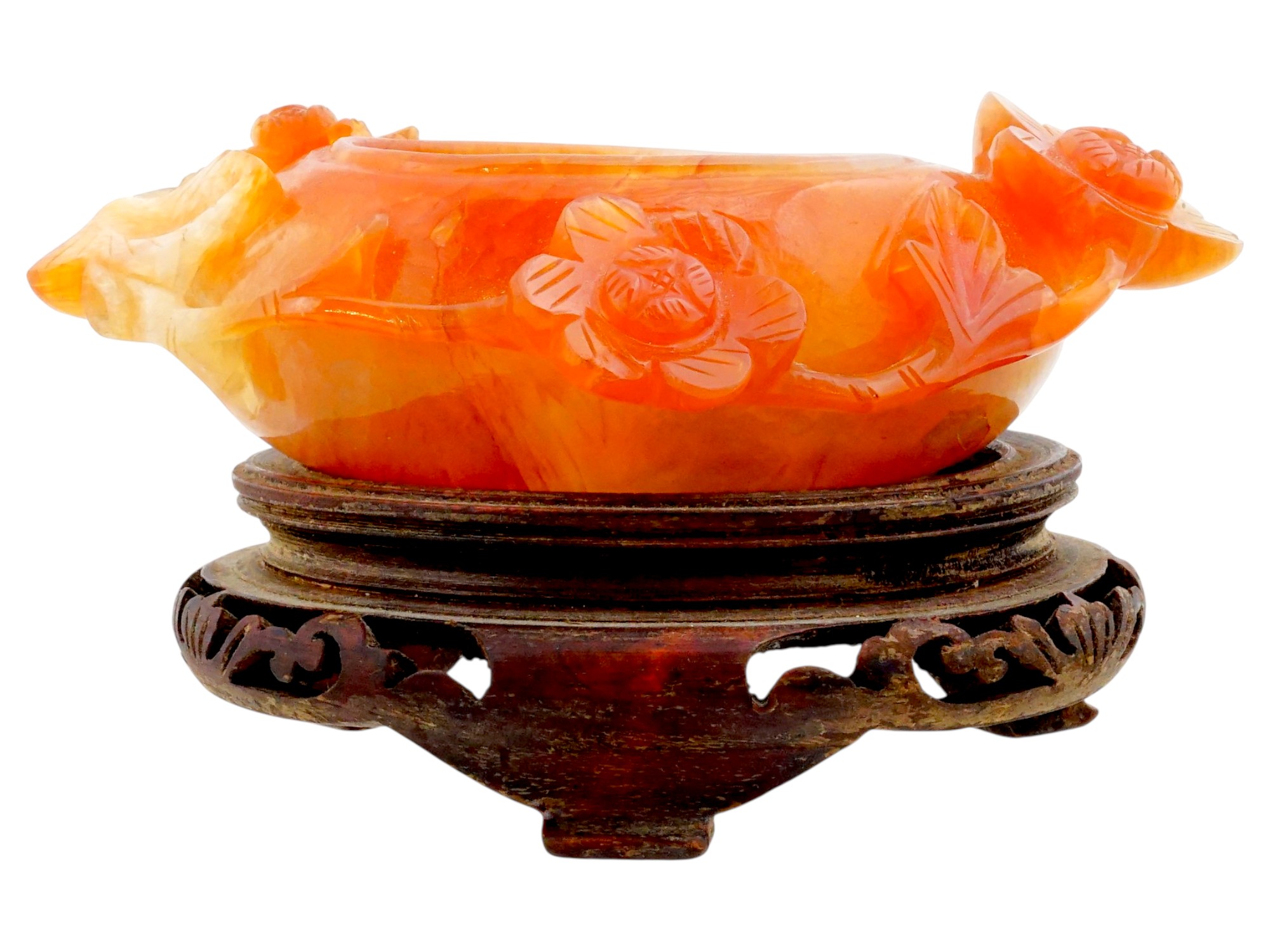 ANTIQUE CHINESE QING AGATE BRUSH WASHER WITH STAND PIC-1