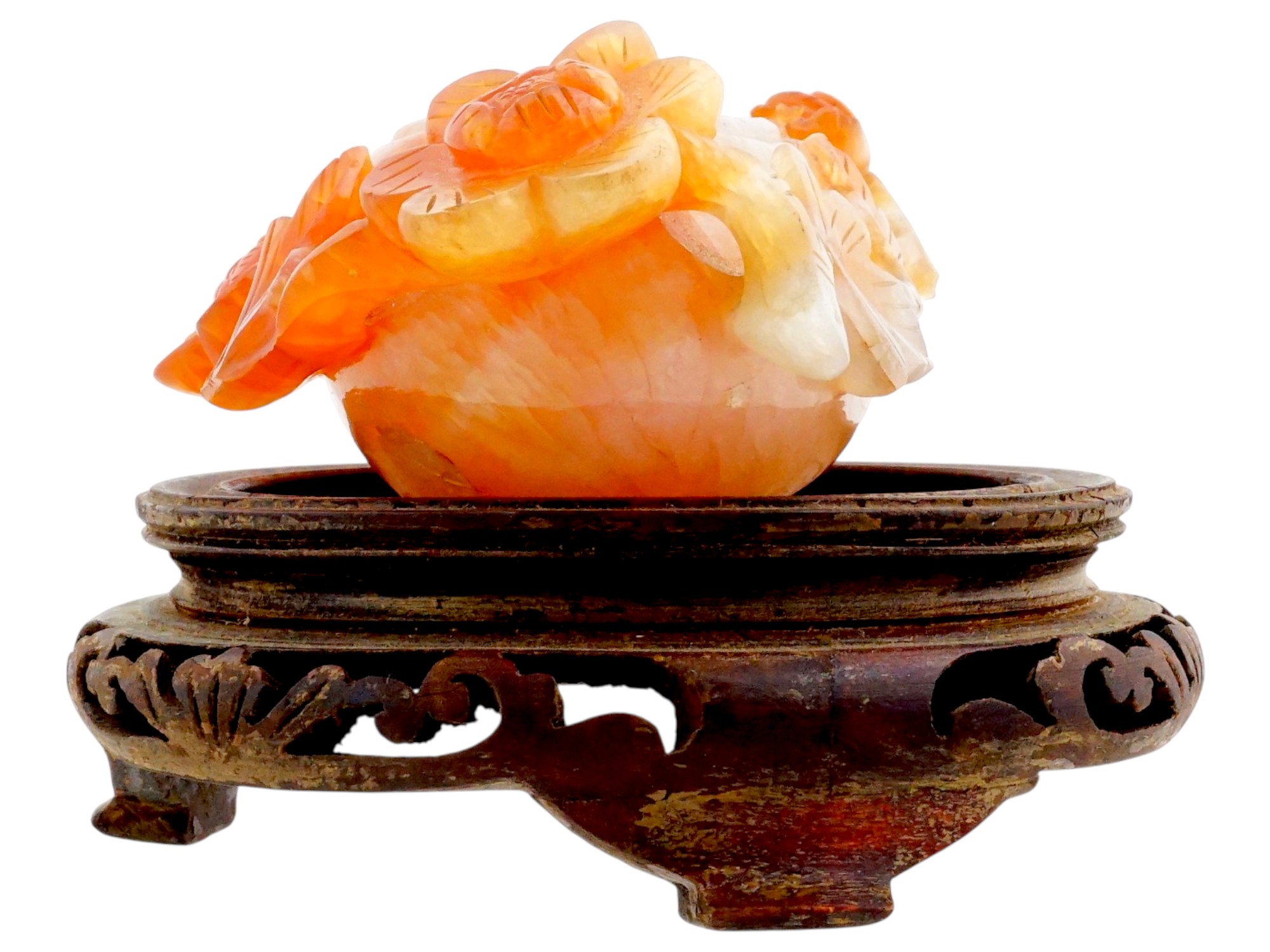 ANTIQUE CHINESE QING AGATE BRUSH WASHER WITH STAND PIC-2