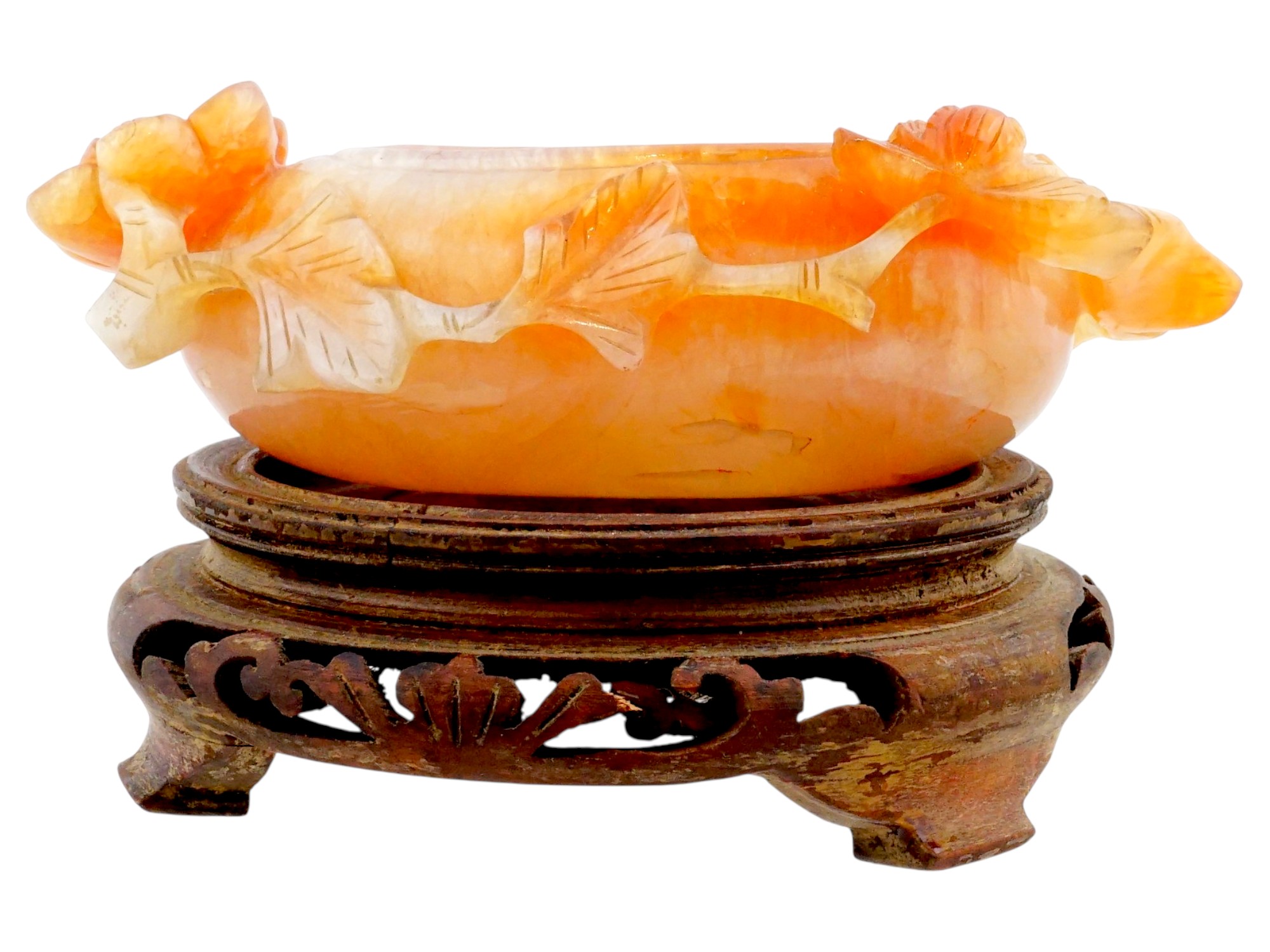 ANTIQUE CHINESE QING AGATE BRUSH WASHER WITH STAND PIC-3