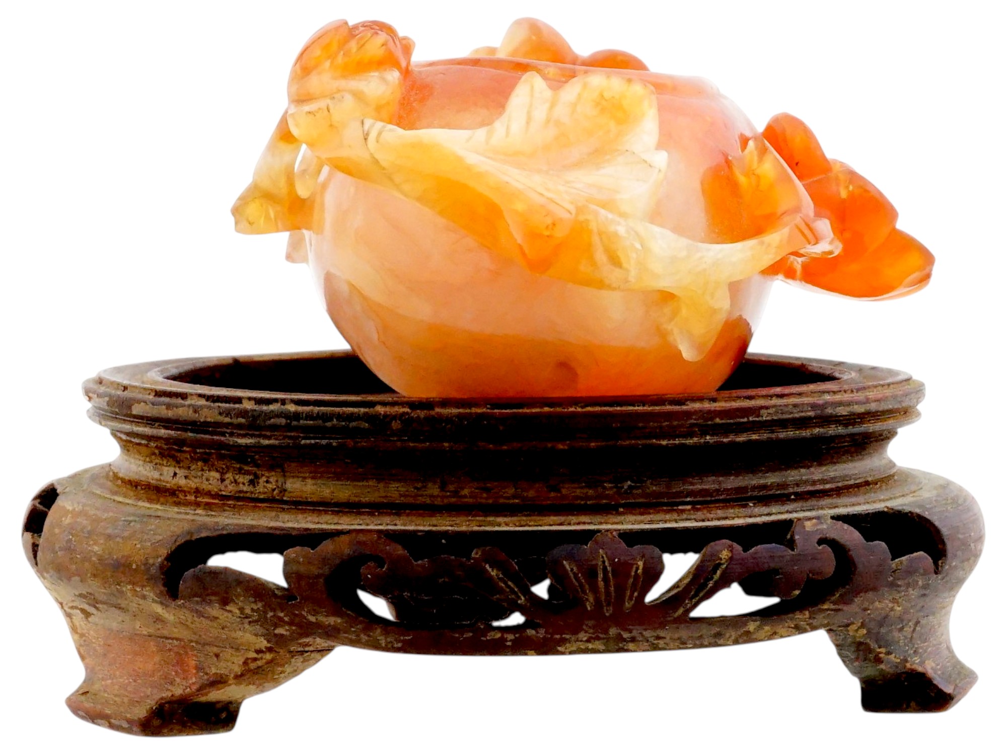 ANTIQUE CHINESE QING AGATE BRUSH WASHER WITH STAND PIC-4