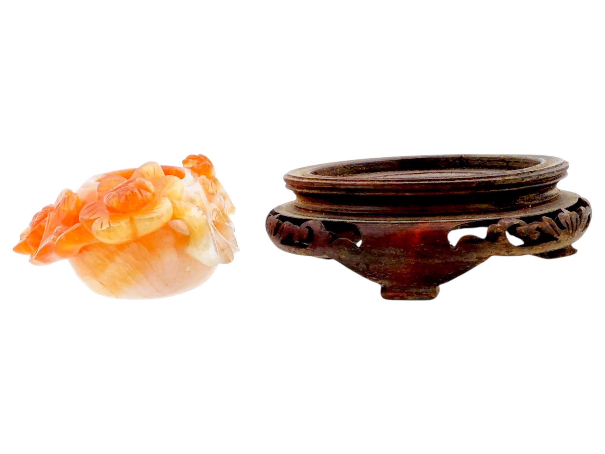 ANTIQUE CHINESE QING AGATE BRUSH WASHER WITH STAND PIC-5