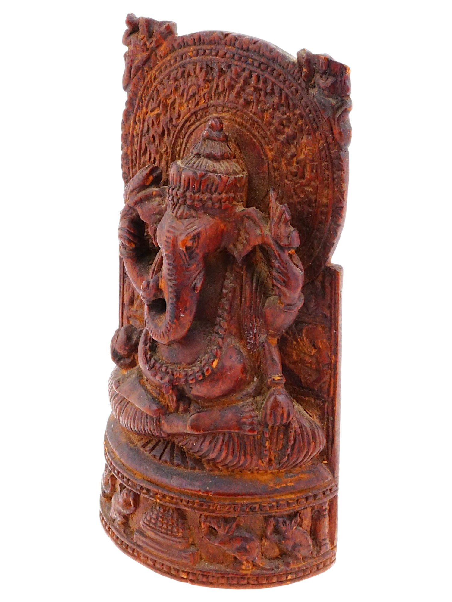 VINTAGE INDIAN CARVED WOOD WALL PANEL W GANESHA PIC-1