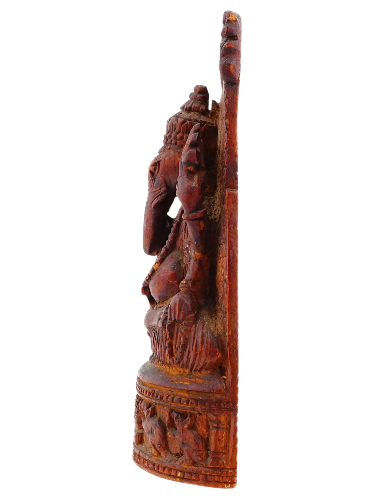 VINTAGE INDIAN CARVED WOOD WALL PANEL W GANESHA PIC-2