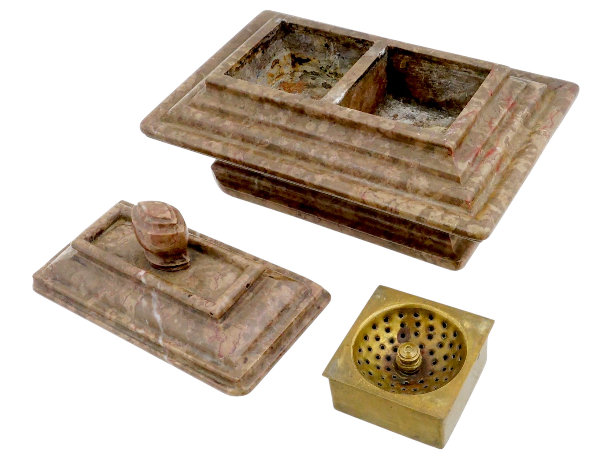 ANTIQUE ITALIAN NEOCLASSICAL GRAND TOUR MARBLE INKWELL PIC-5