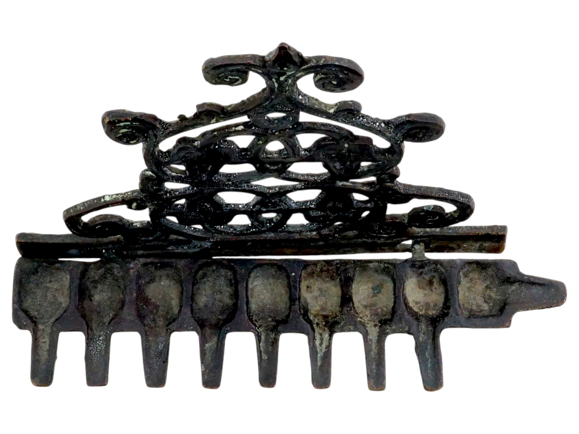 ANTIQUE 18TH CENTURY HANUKKAH LAMP W FOLIATE DESIGN PIC-5