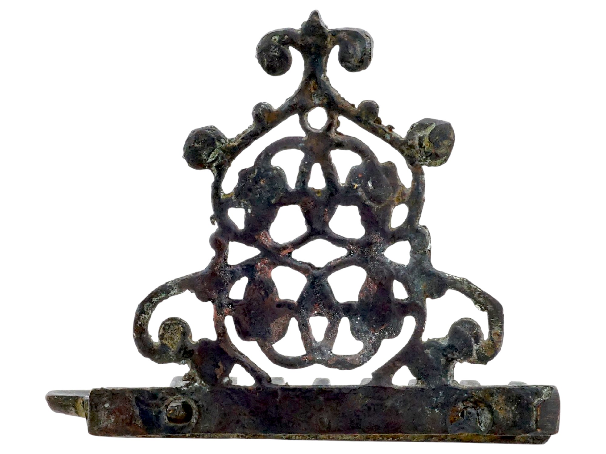 ANTIQUE 18TH CENTURY HANUKKAH LAMP W FOLIATE DESIGN PIC-1