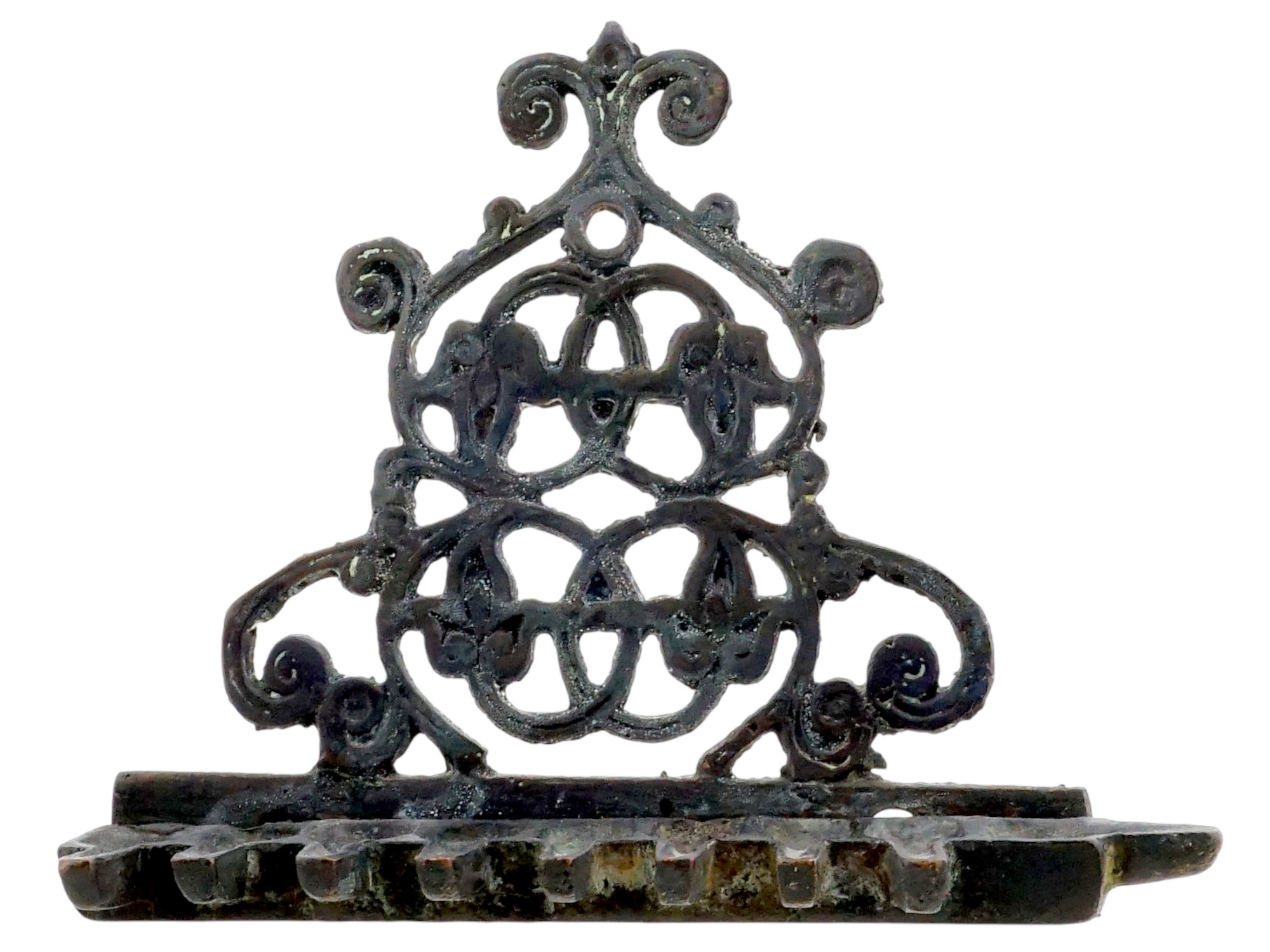 ANTIQUE 18TH CENTURY HANUKKAH LAMP W FOLIATE DESIGN PIC-3