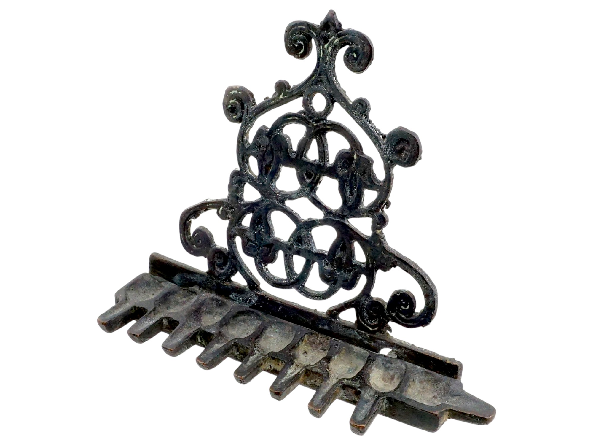 ANTIQUE 18TH CENTURY HANUKKAH LAMP W FOLIATE DESIGN PIC-