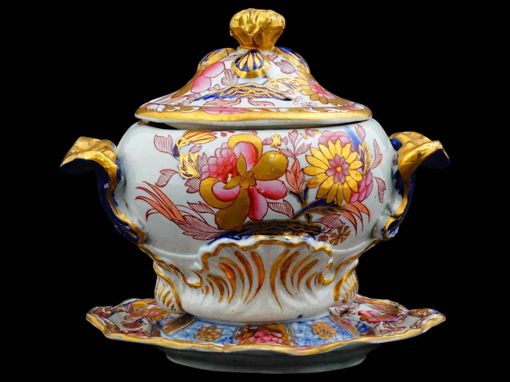 EARLY 19TH CEN ENGLISH PORCELAIN SAUCE TUREEN SET PIC-