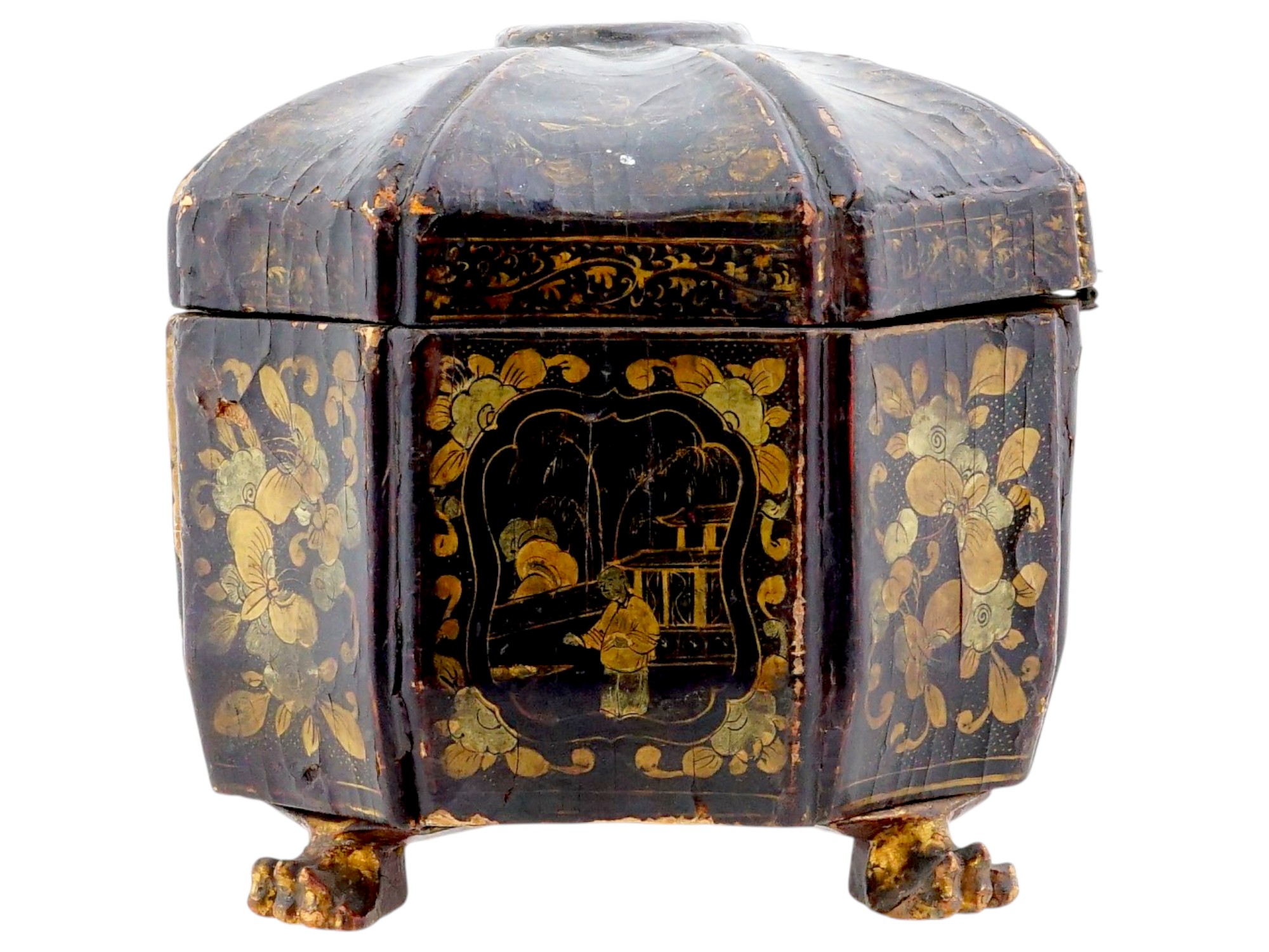 ANTIQUE 19TH CENTURY CHINESE EXPORT PAINTED LEATHER BOX PIC-5