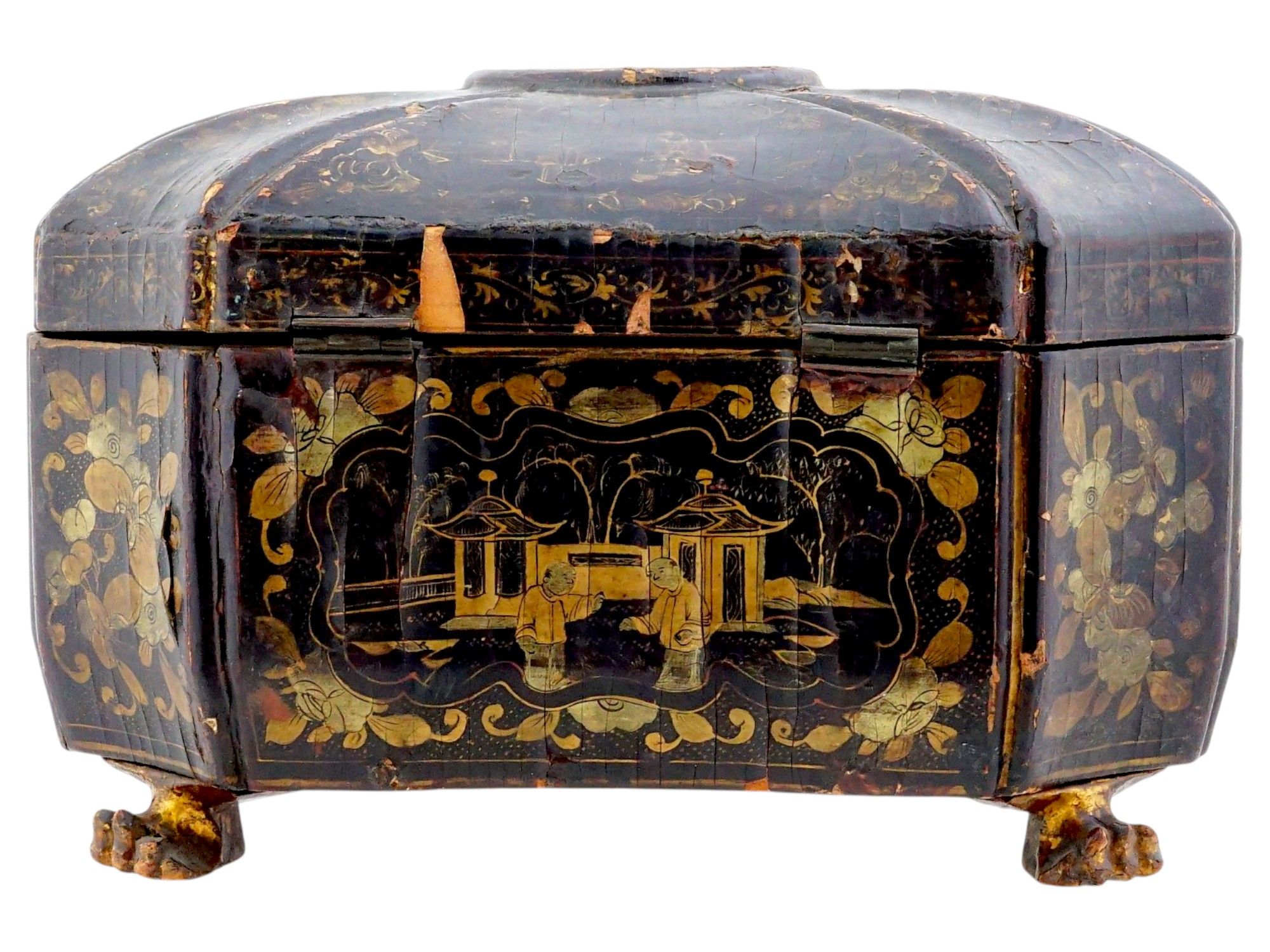 ANTIQUE 19TH CENTURY CHINESE EXPORT PAINTED LEATHER BOX PIC-2