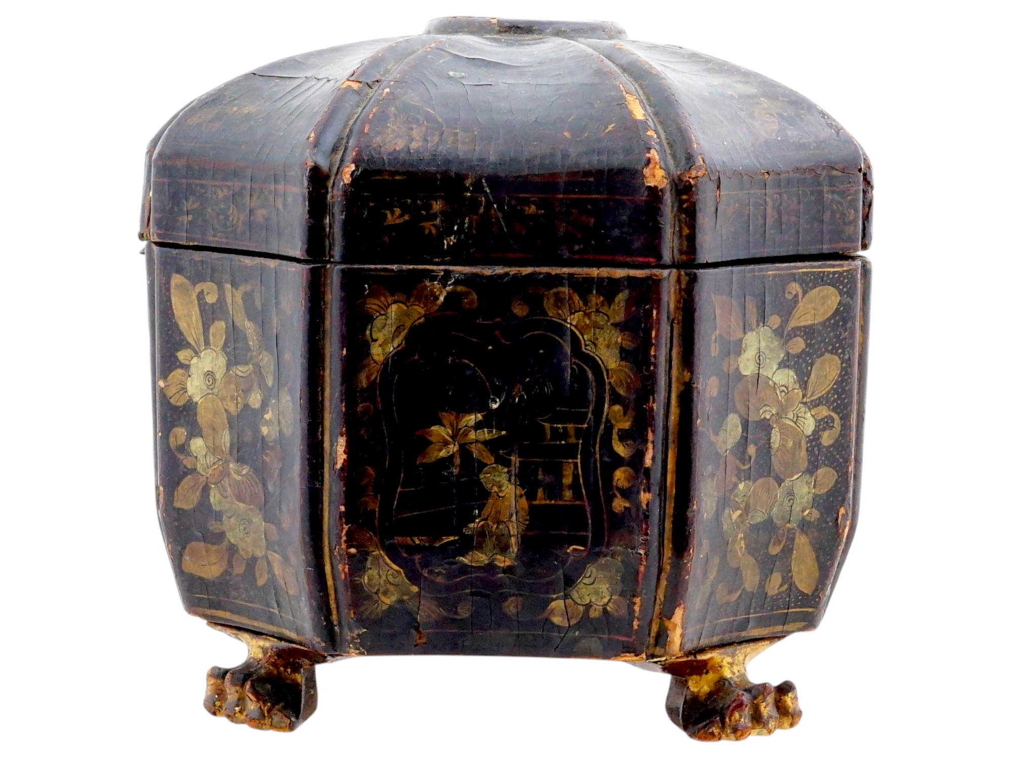 ANTIQUE 19TH CENTURY CHINESE EXPORT PAINTED LEATHER BOX PIC-3