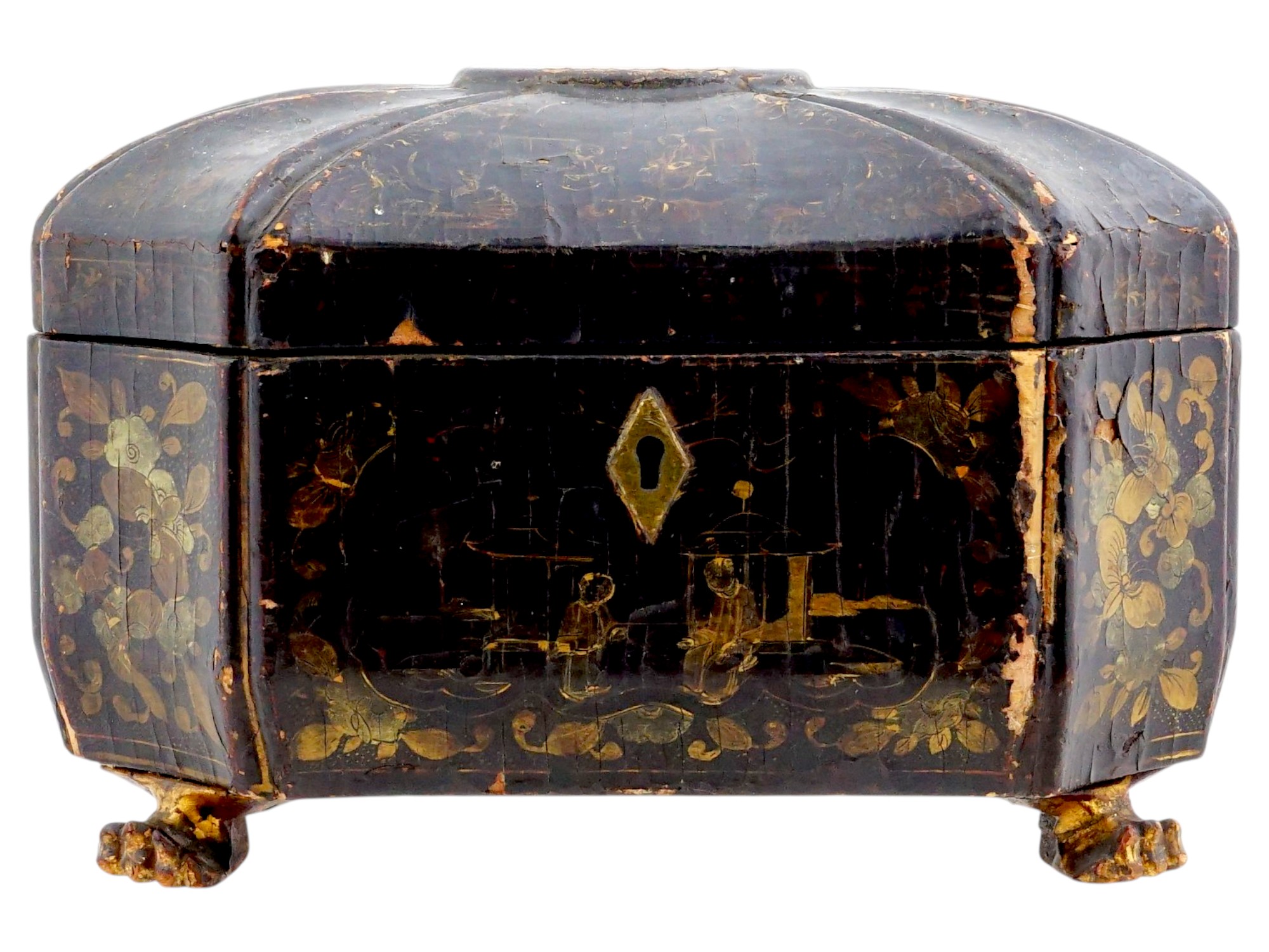 ANTIQUE 19TH CENTURY CHINESE EXPORT PAINTED LEATHER BOX PIC-4