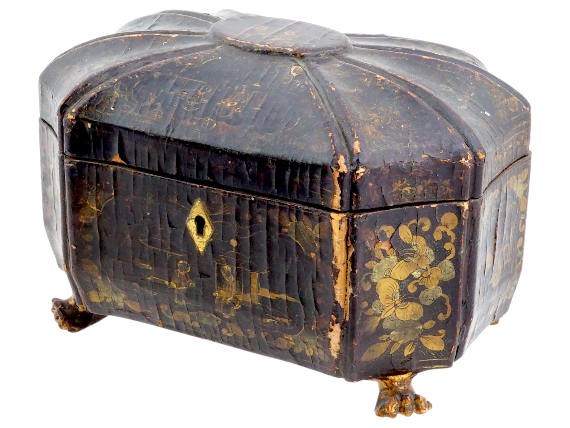 ANTIQUE 19TH CENTURY CHINESE EXPORT PAINTED LEATHER BOX PIC-