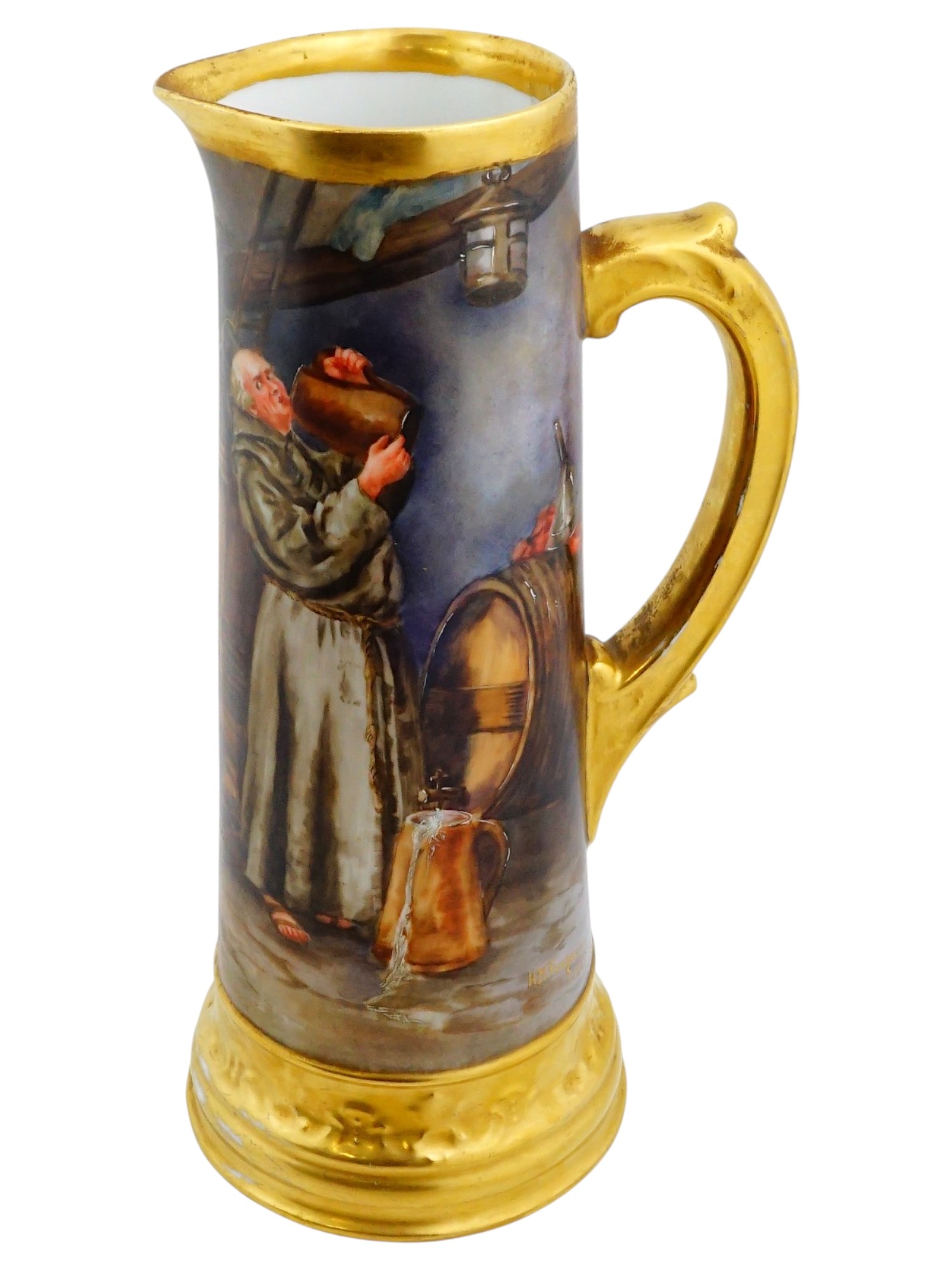 ANTIQUE TRESSEMANN AND VOGT LIMOGES PORCELAIN BEER JUG PIC-1