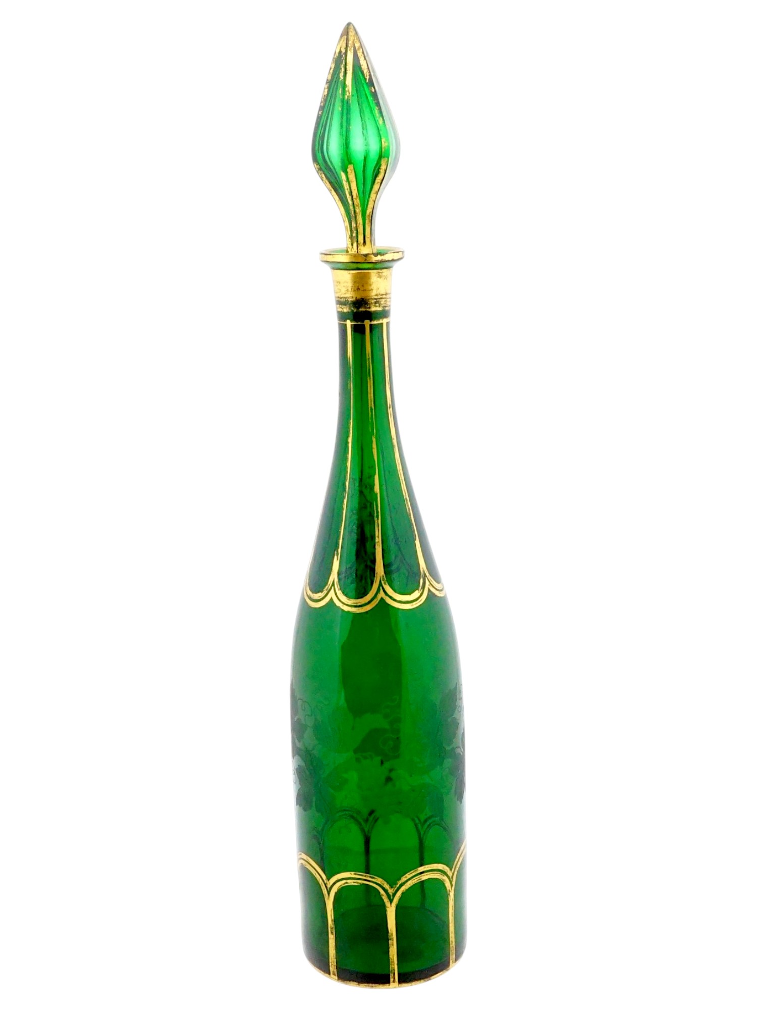 ANTIQUE BOHEMIAN GREEN GLASS WINE DECANTER WITH STOPPER PIC-2