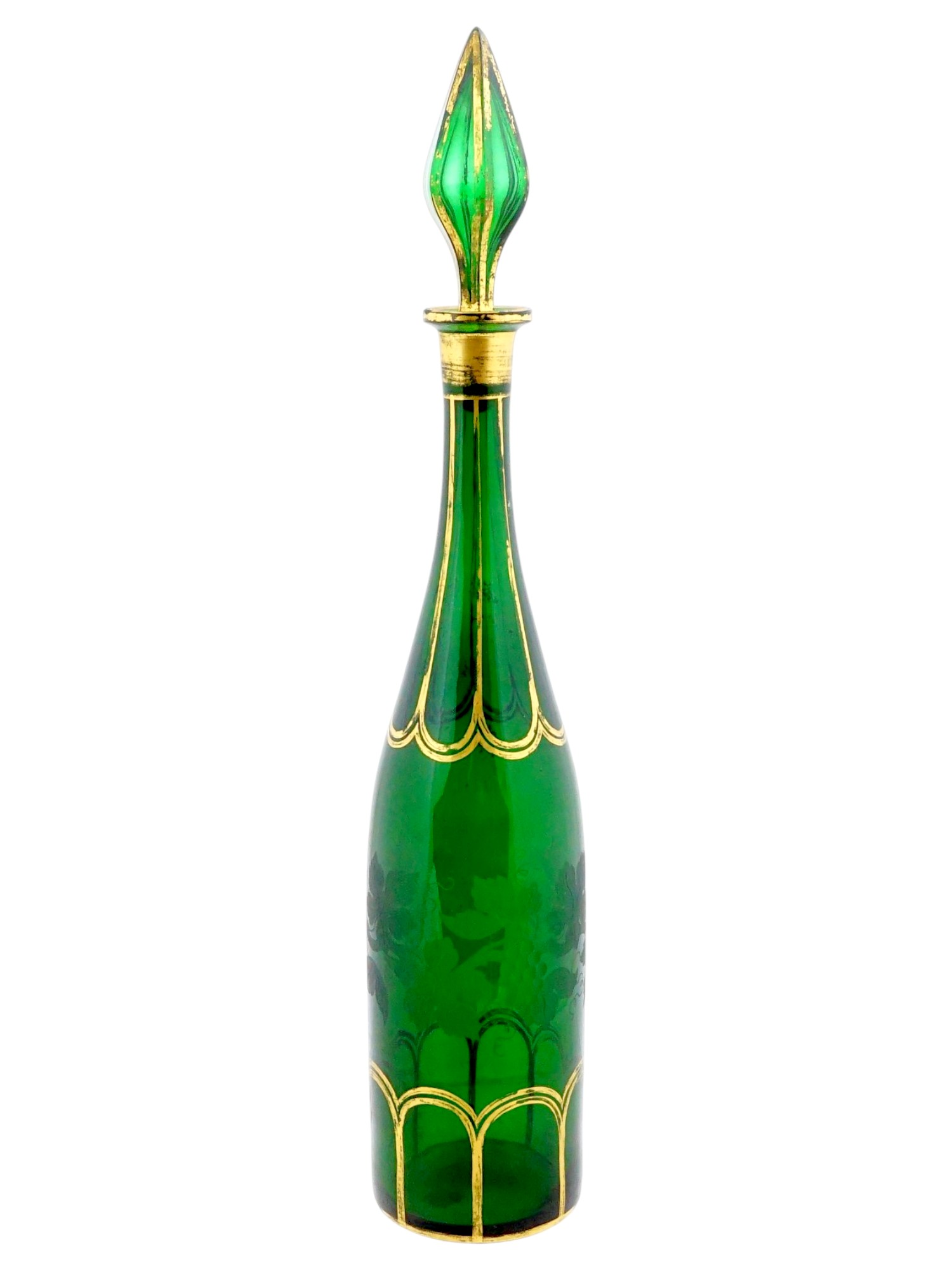 ANTIQUE BOHEMIAN GREEN GLASS WINE DECANTER WITH STOPPER PIC-3