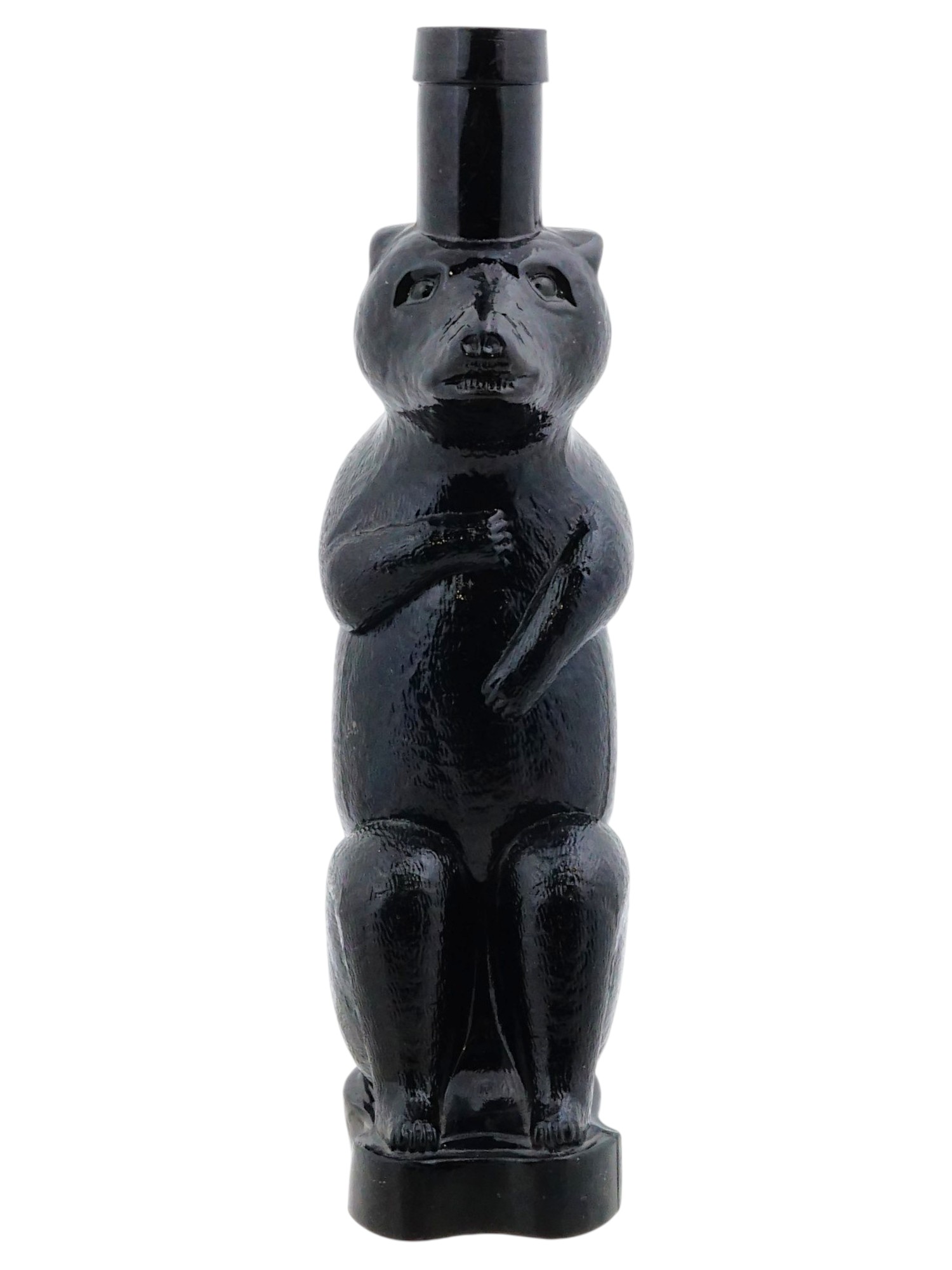 VINTAGE BLACK ART GLASS BEAR SCULPTURAL BOTTLE PIC-1