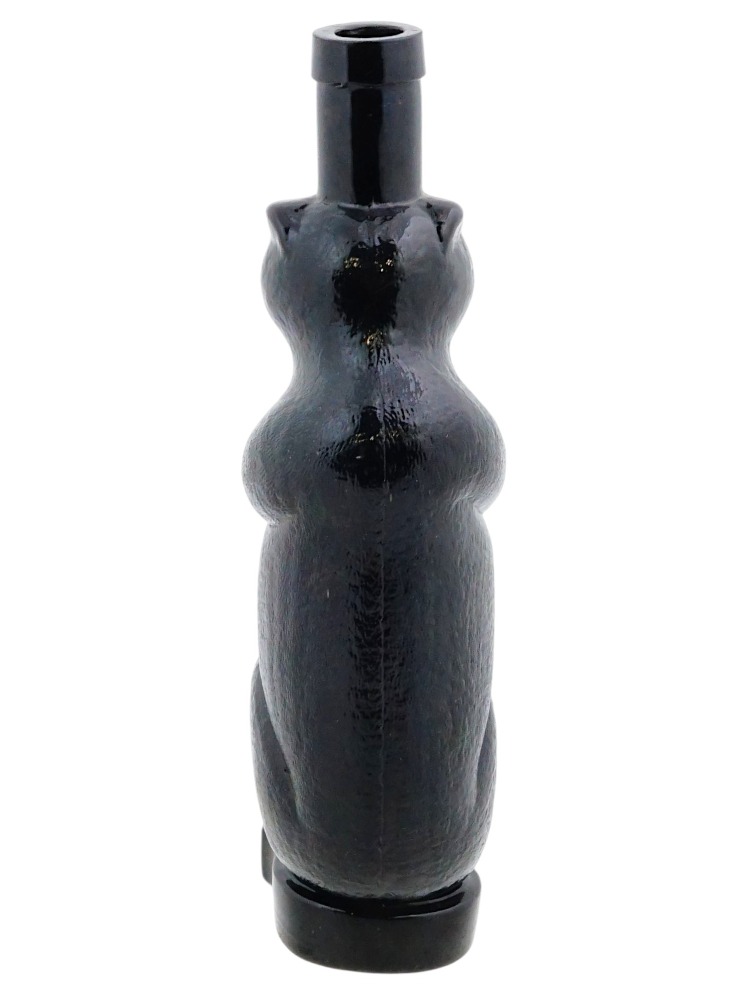 VINTAGE BLACK ART GLASS BEAR SCULPTURAL BOTTLE PIC-3