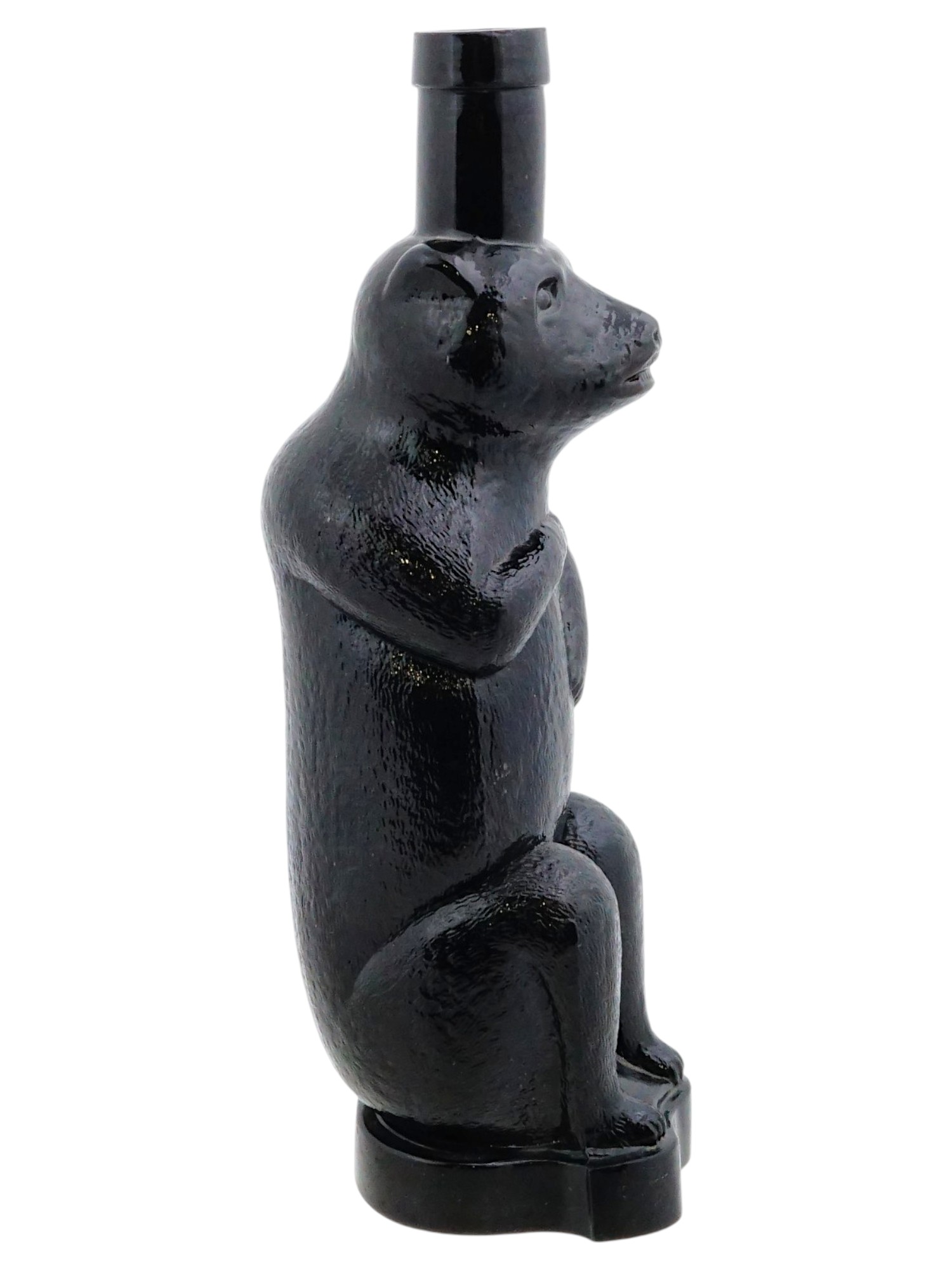 VINTAGE BLACK ART GLASS BEAR SCULPTURAL BOTTLE PIC-4