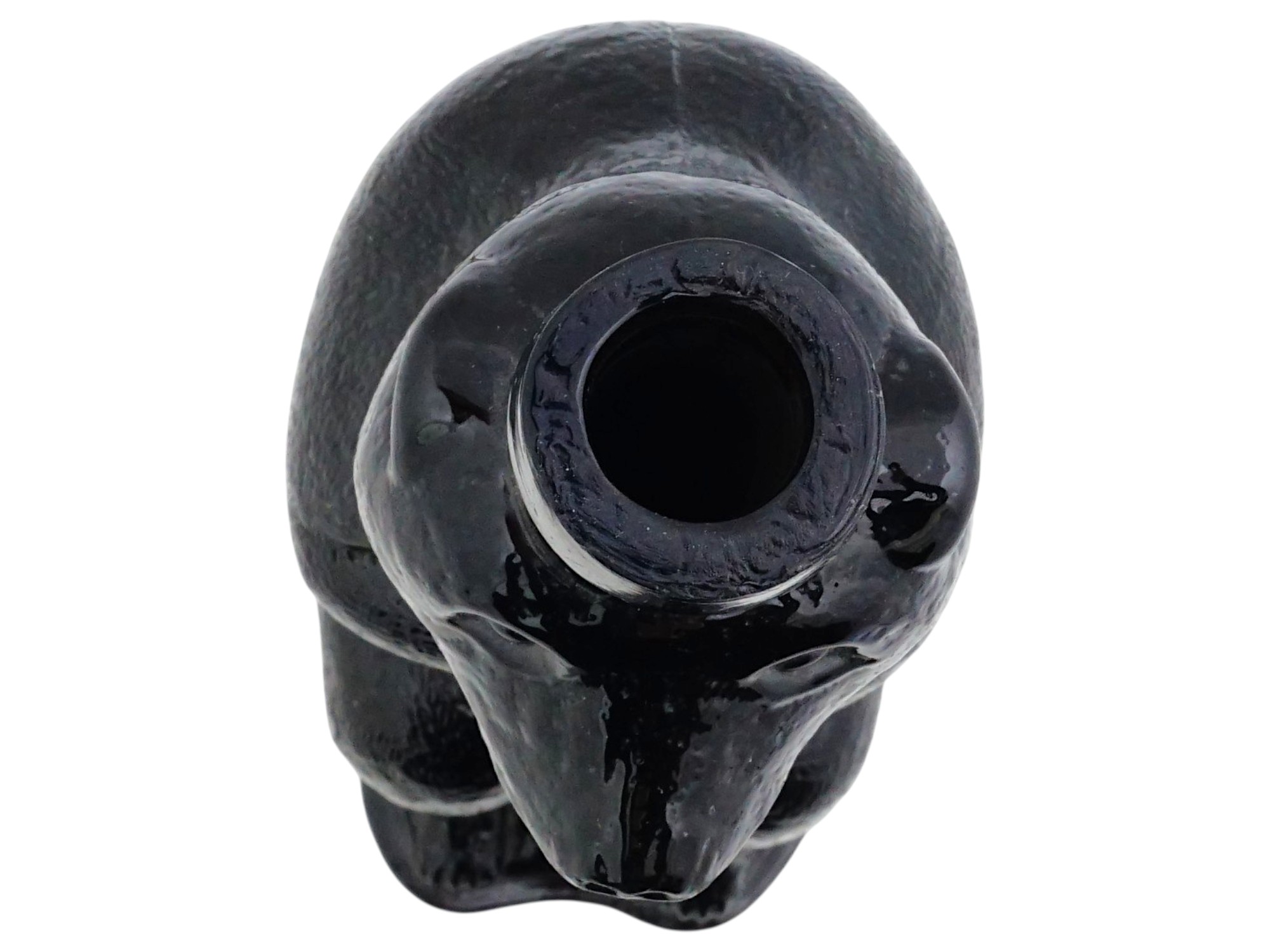 VINTAGE BLACK ART GLASS BEAR SCULPTURAL BOTTLE PIC-5