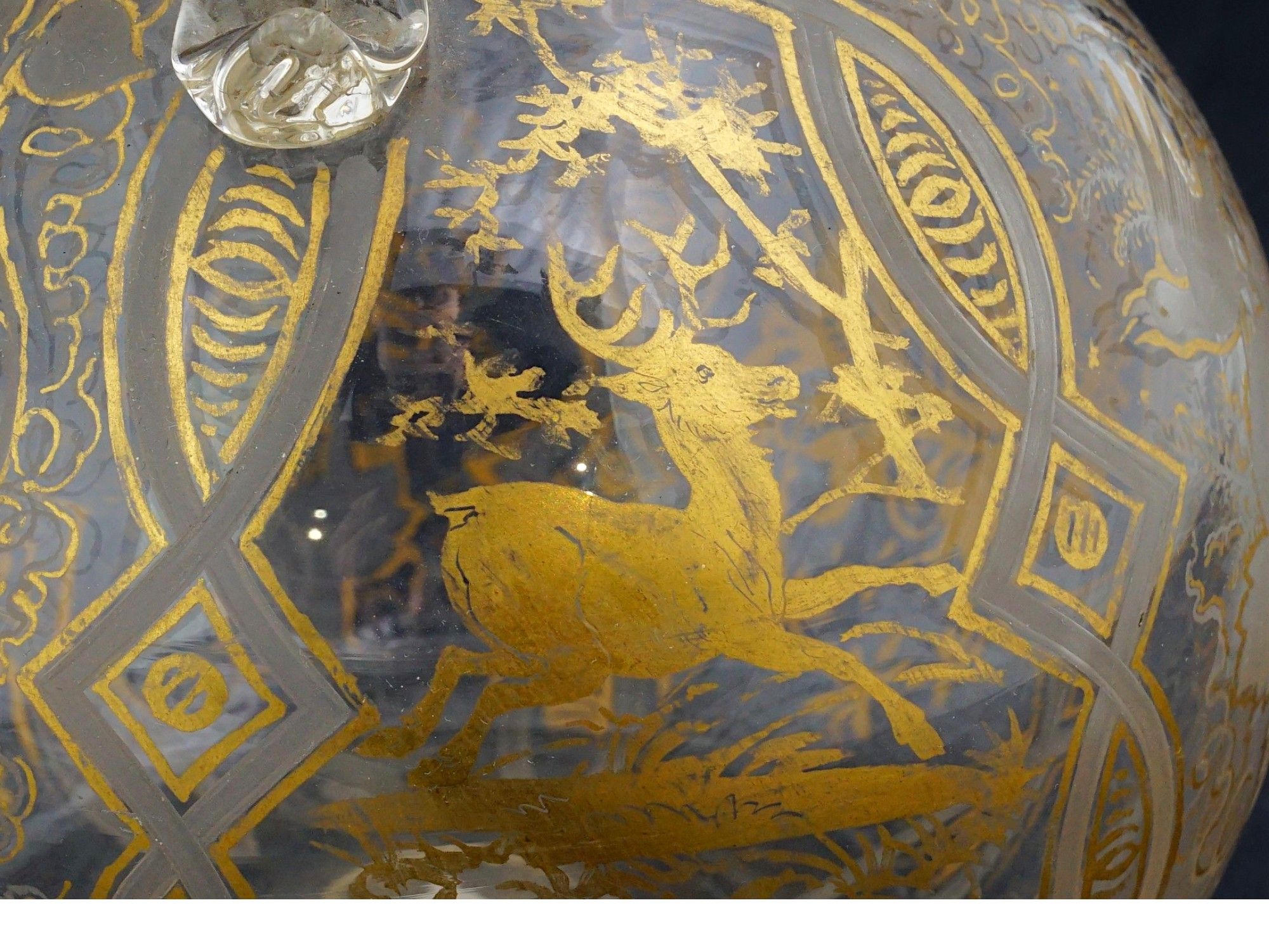 MAMLUK REVIVAL STYLE GILDED GLASS PITCHER W STOPPER PIC-10