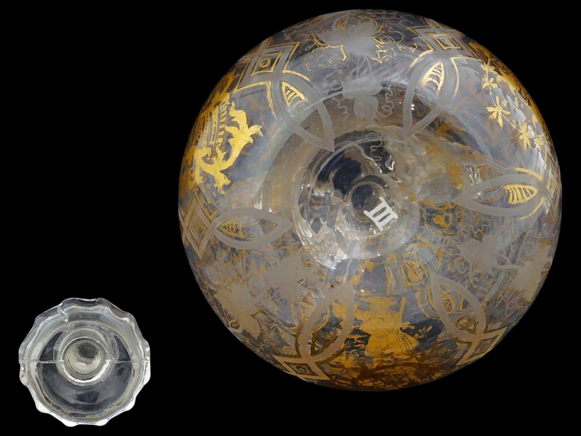 MAMLUK REVIVAL STYLE GILDED GLASS PITCHER W STOPPER PIC-7