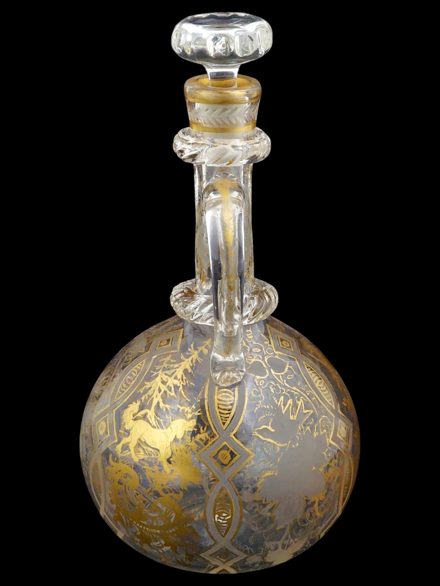 MAMLUK REVIVAL STYLE GILDED GLASS PITCHER W STOPPER PIC-3