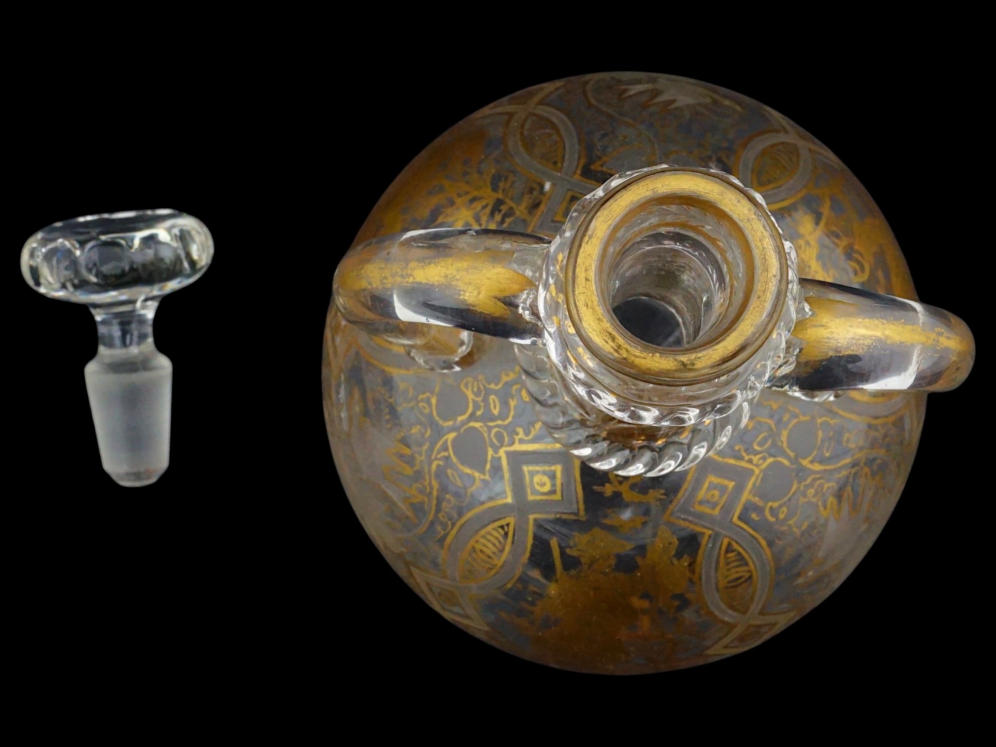 MAMLUK REVIVAL STYLE GILDED GLASS PITCHER W STOPPER PIC-6