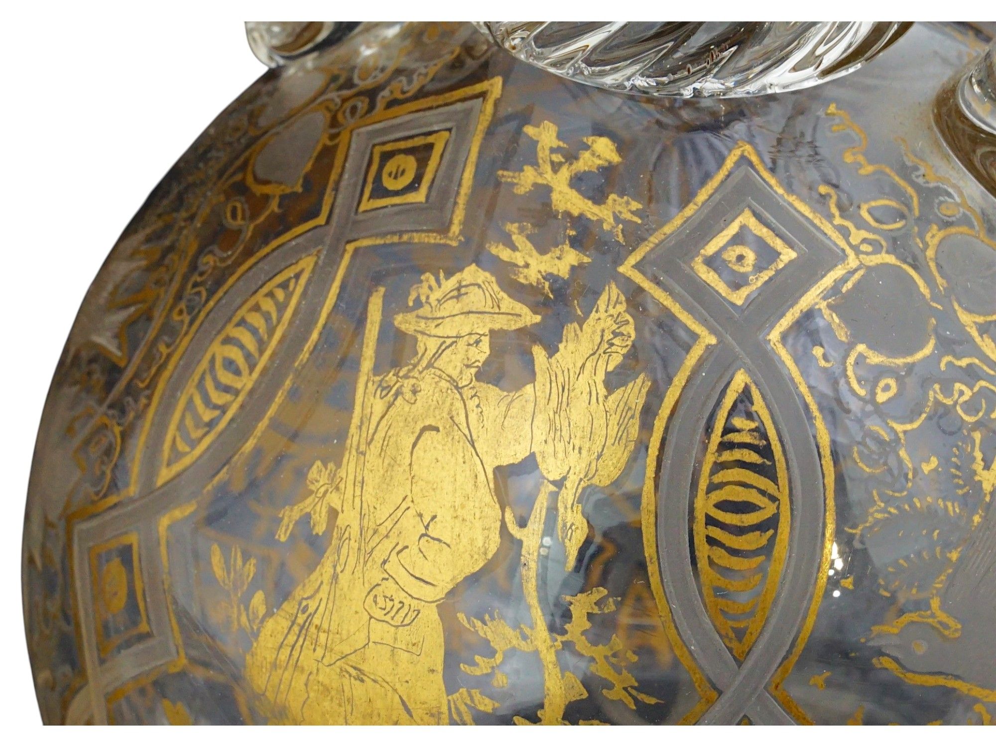 MAMLUK REVIVAL STYLE GILDED GLASS PITCHER W STOPPER PIC-9