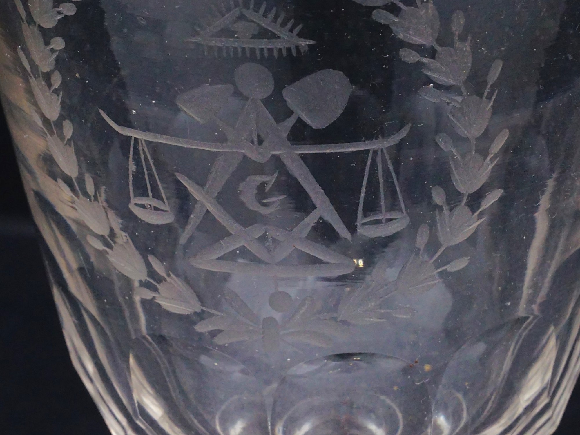 MASONIC ETCHED INITIALS CLEAR GLASS WINE GOBLET PIC-9