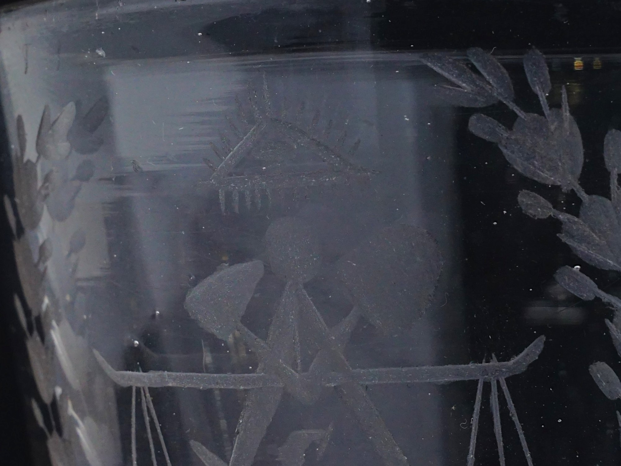 MASONIC ETCHED INITIALS CLEAR GLASS WINE GOBLET PIC-8