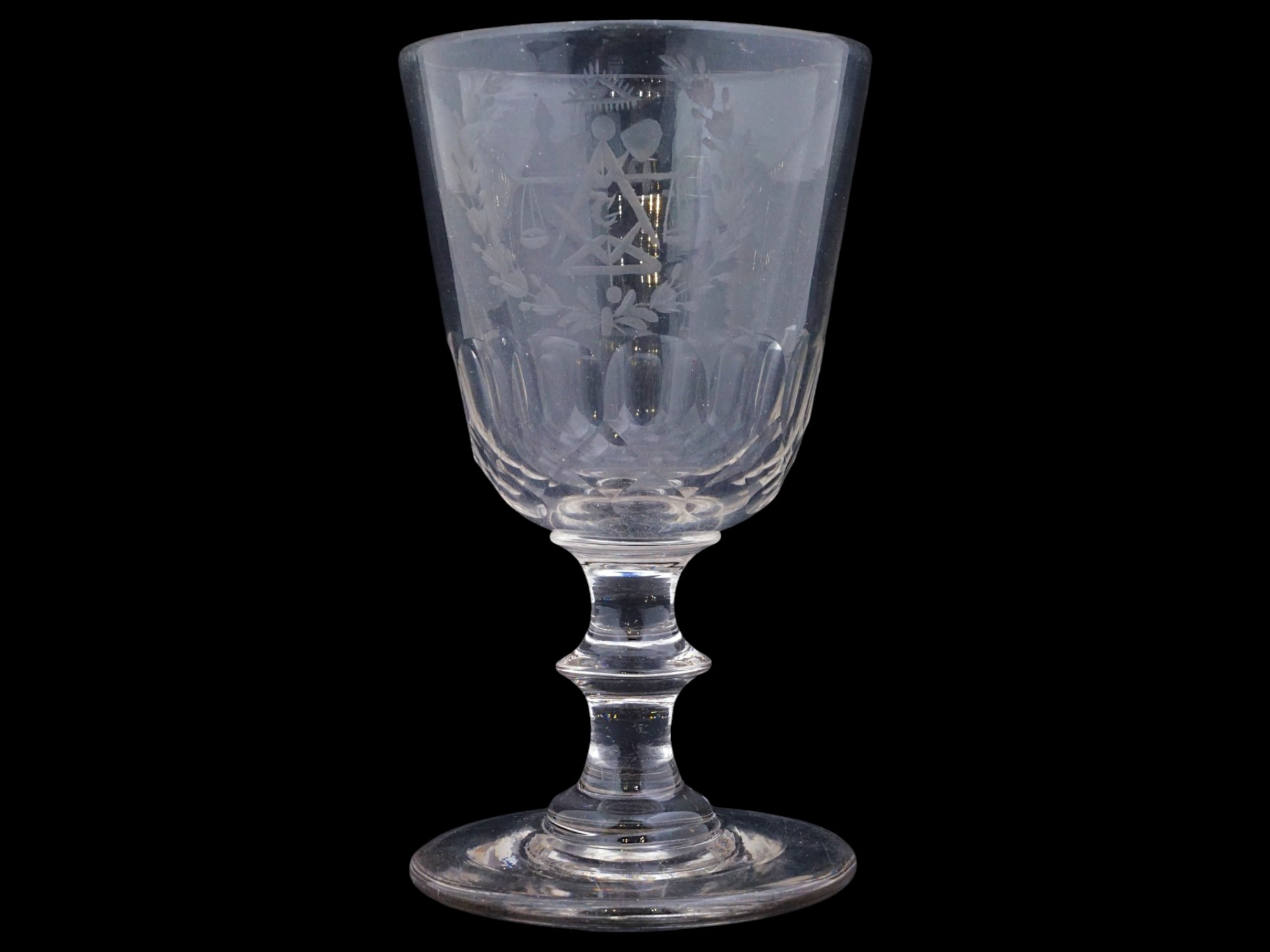 MASONIC ETCHED INITIALS CLEAR GLASS WINE GOBLET PIC-