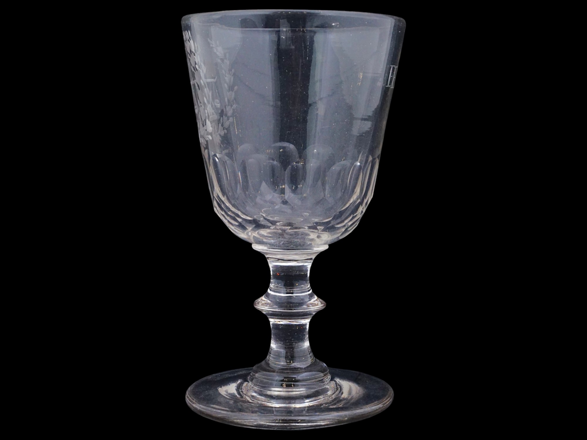MASONIC ETCHED INITIALS CLEAR GLASS WINE GOBLET PIC-2