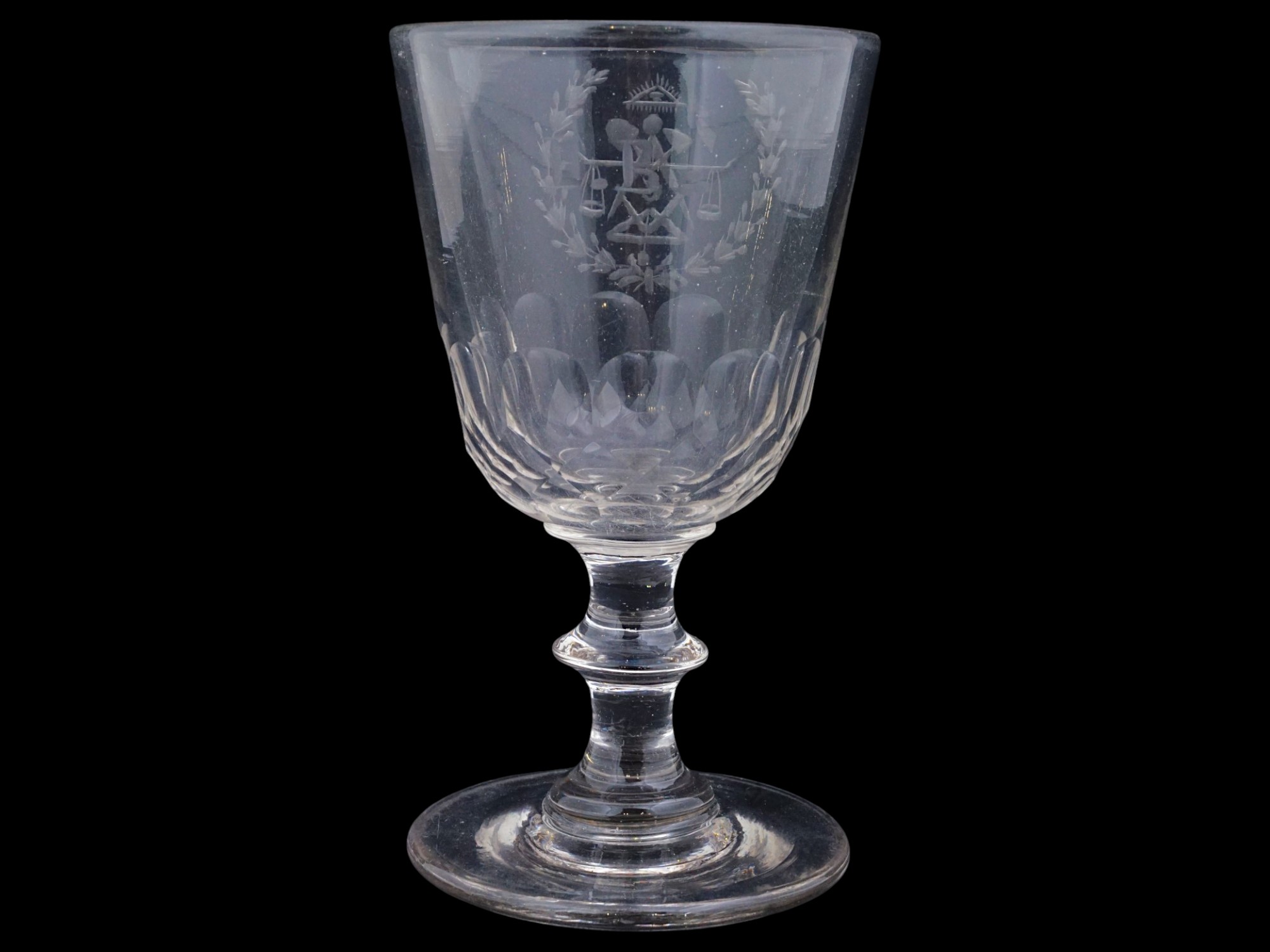 MASONIC ETCHED INITIALS CLEAR GLASS WINE GOBLET PIC-3